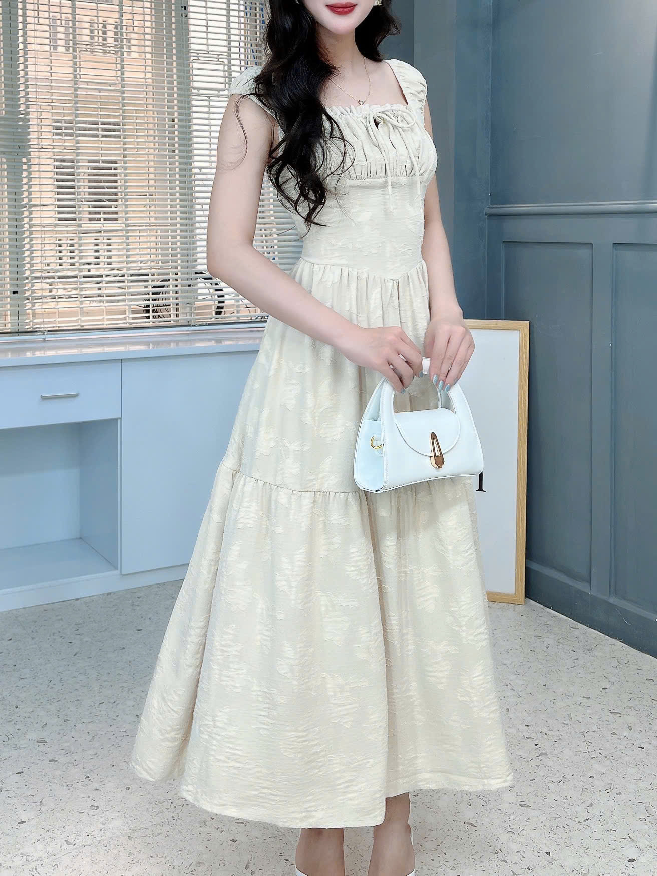 Đầm Midi Hoa Nhún Ngực Dáng Dài Chất Tằm Thun Dệt 3D Đi Biển MIMIX - FK2