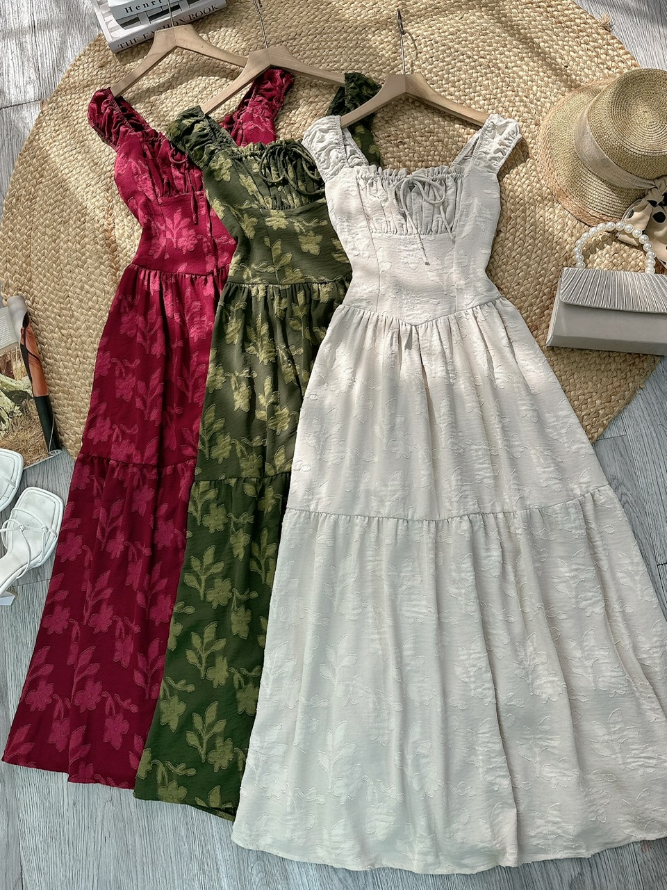 Đầm Midi Hoa Nhún Ngực Dáng Dài Chất Tằm Thun Dệt 3D Đi Biển MIMIX - FK2