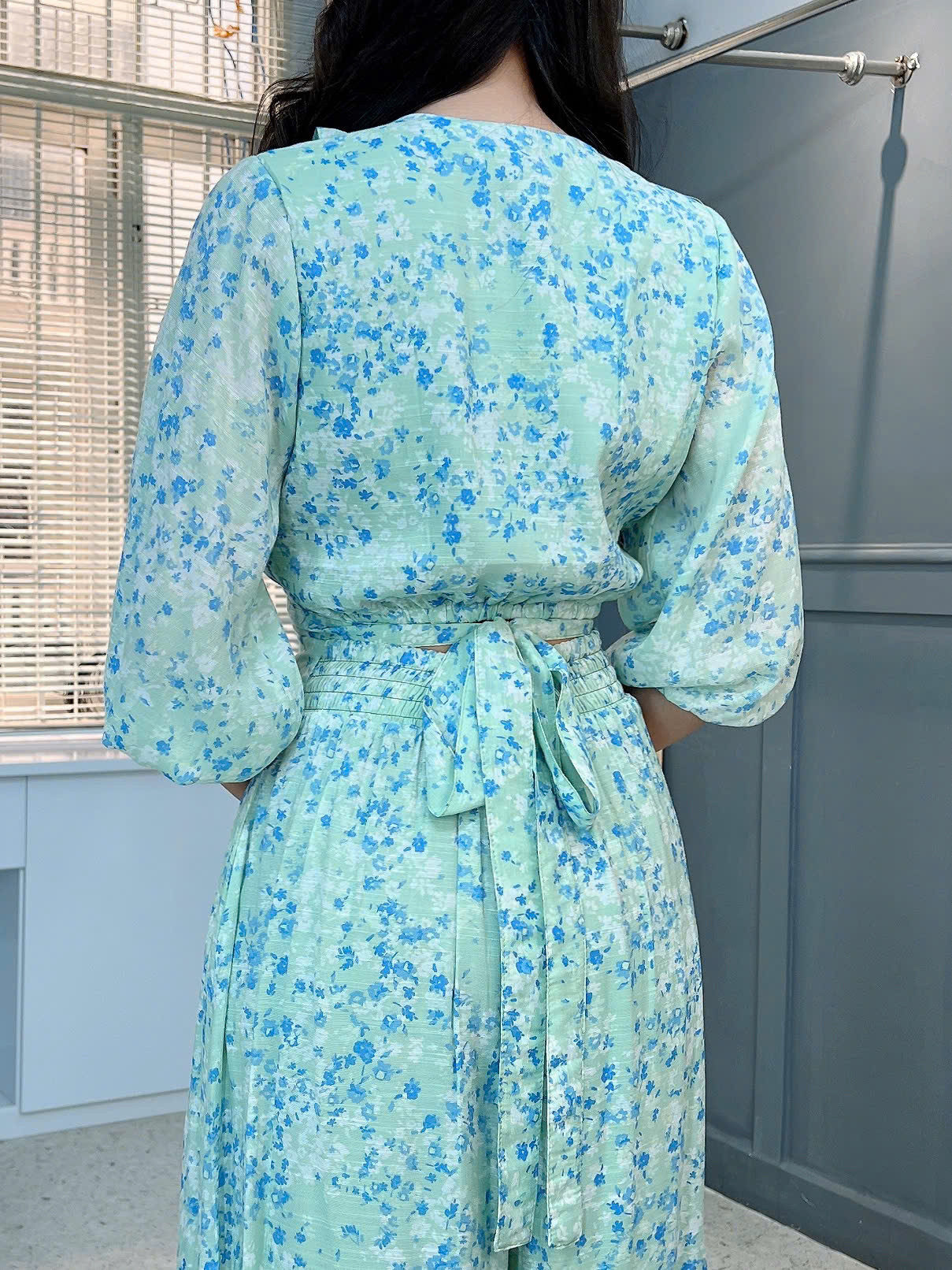 Set Bộ Hoa Nữ Áo Đắp Chéo Cổ Viền Bèo Mix Quần Dáng Dài Đi Biển MIMIX - FK6