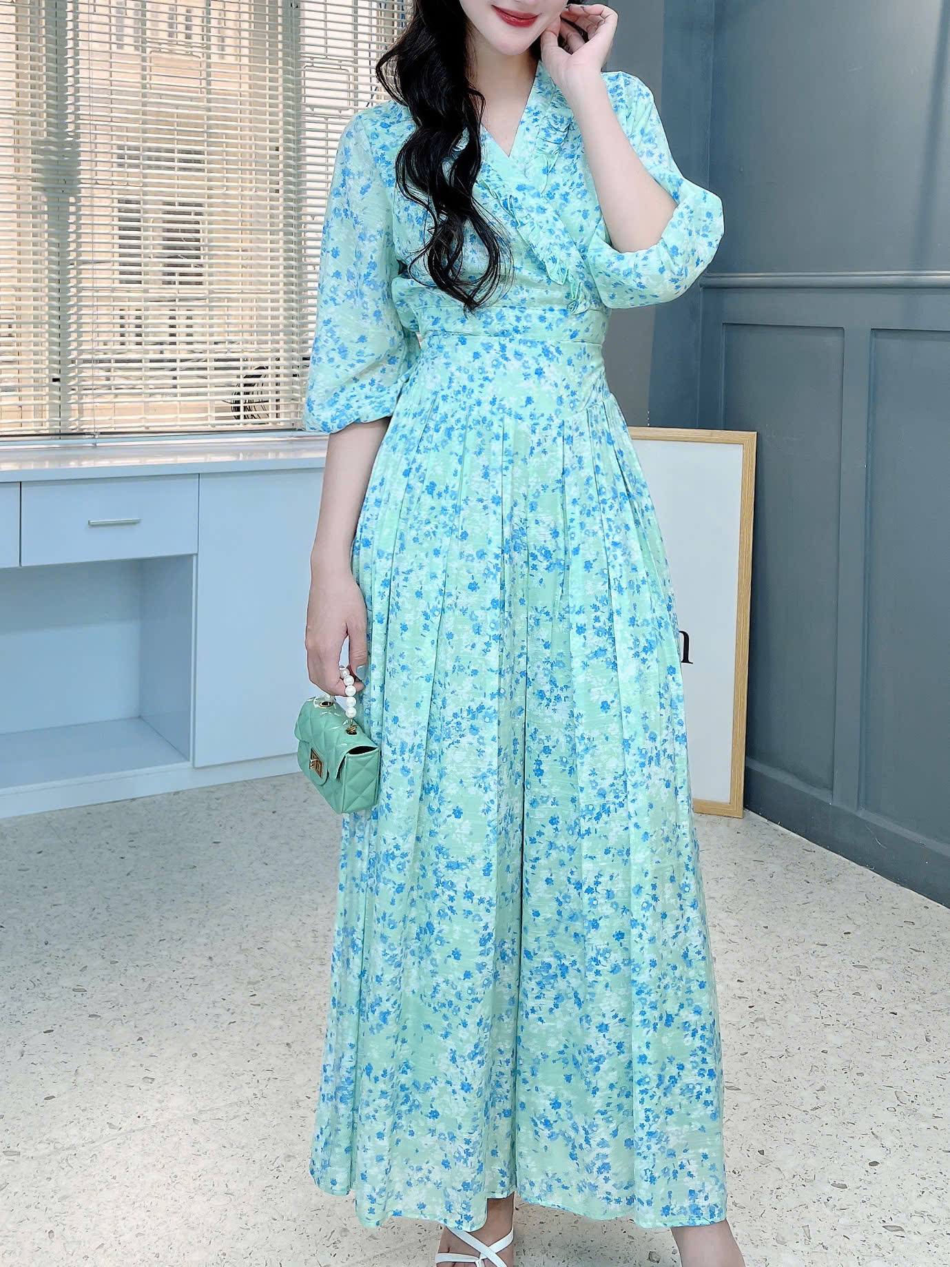 Set Bộ Hoa Nữ Áo Đắp Chéo Cổ Viền Bèo Mix Quần Dáng Dài Đi Biển MIMIX - FK6