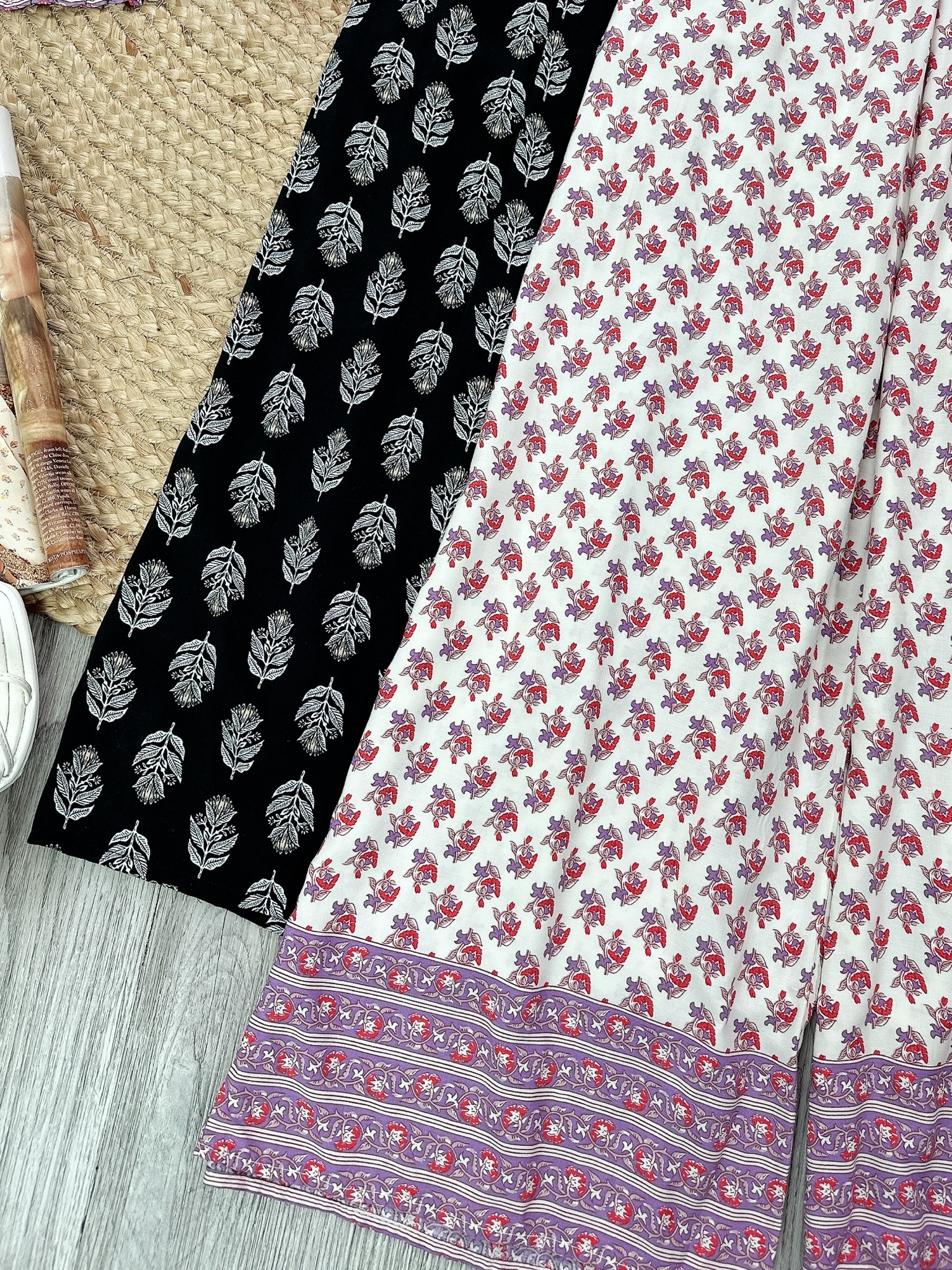 Set Bộ Nữ Áo Croptop Bèo Mix Quần Suông Dài Họa Tiết Đi Biển Đi Tiệc MIMIX - FK9