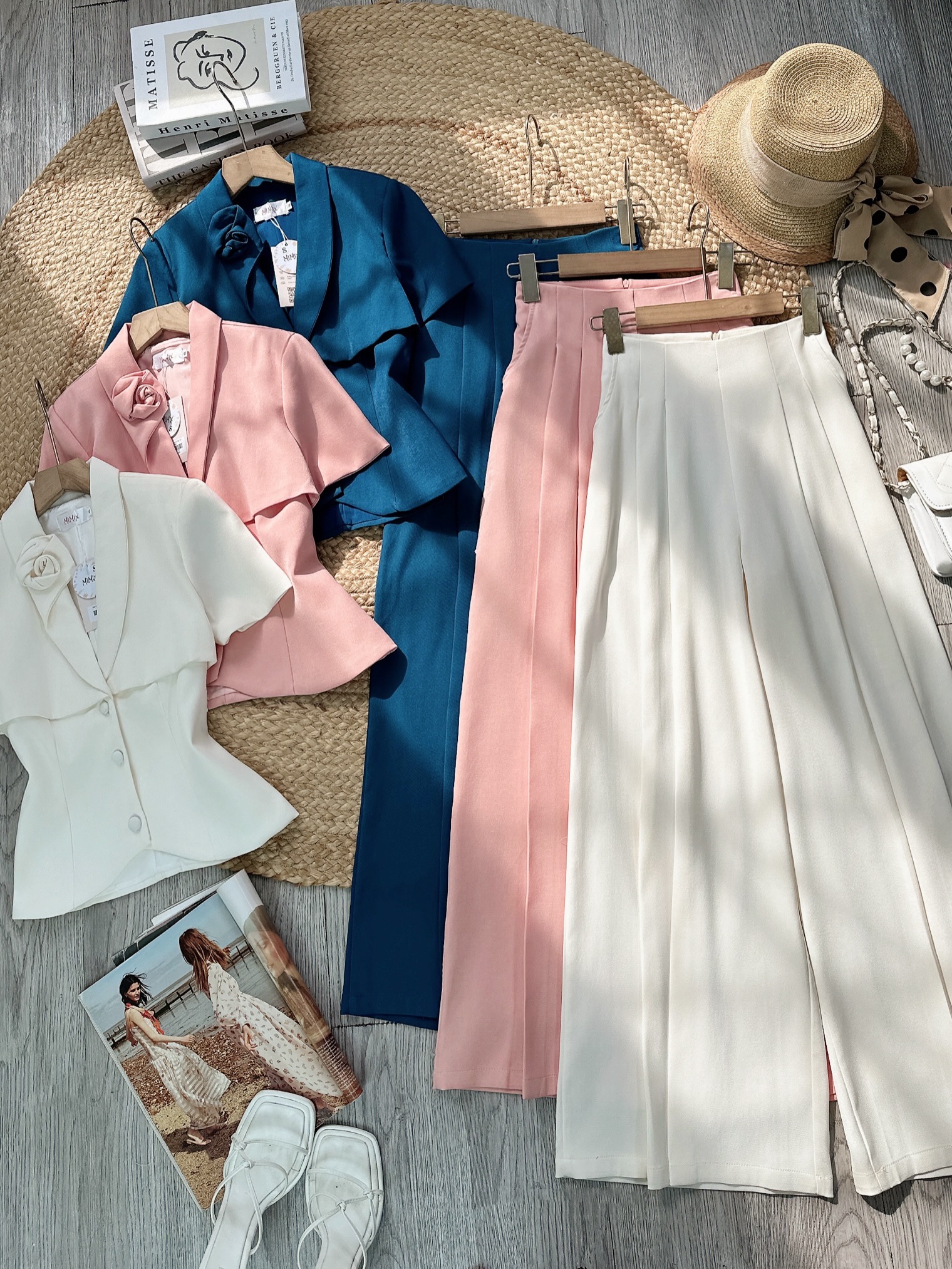 Set Áo Vest Cổ Hoa Mix Quần Dáng Dài Chất Chéo Hàn Công Sở MIMIX - FM8