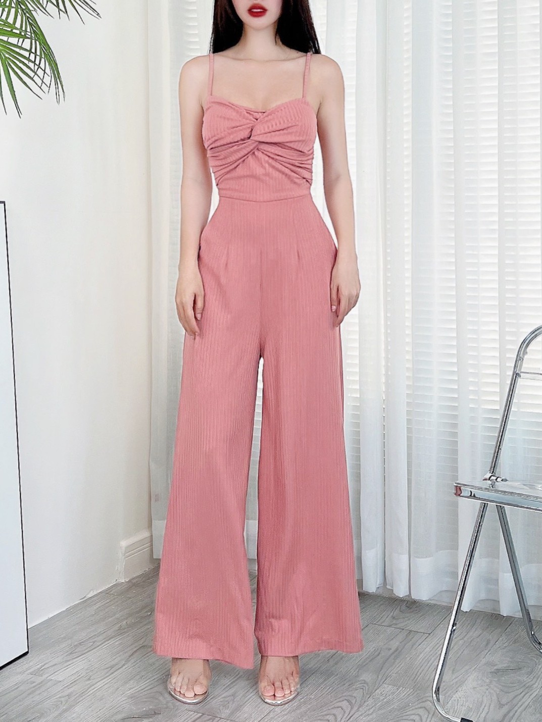 Jumpsuit Trơn Nữ 2 Dây Xoắn Ngực Chất Thun Gân Đi Du Lịch MIMIX - CZ8