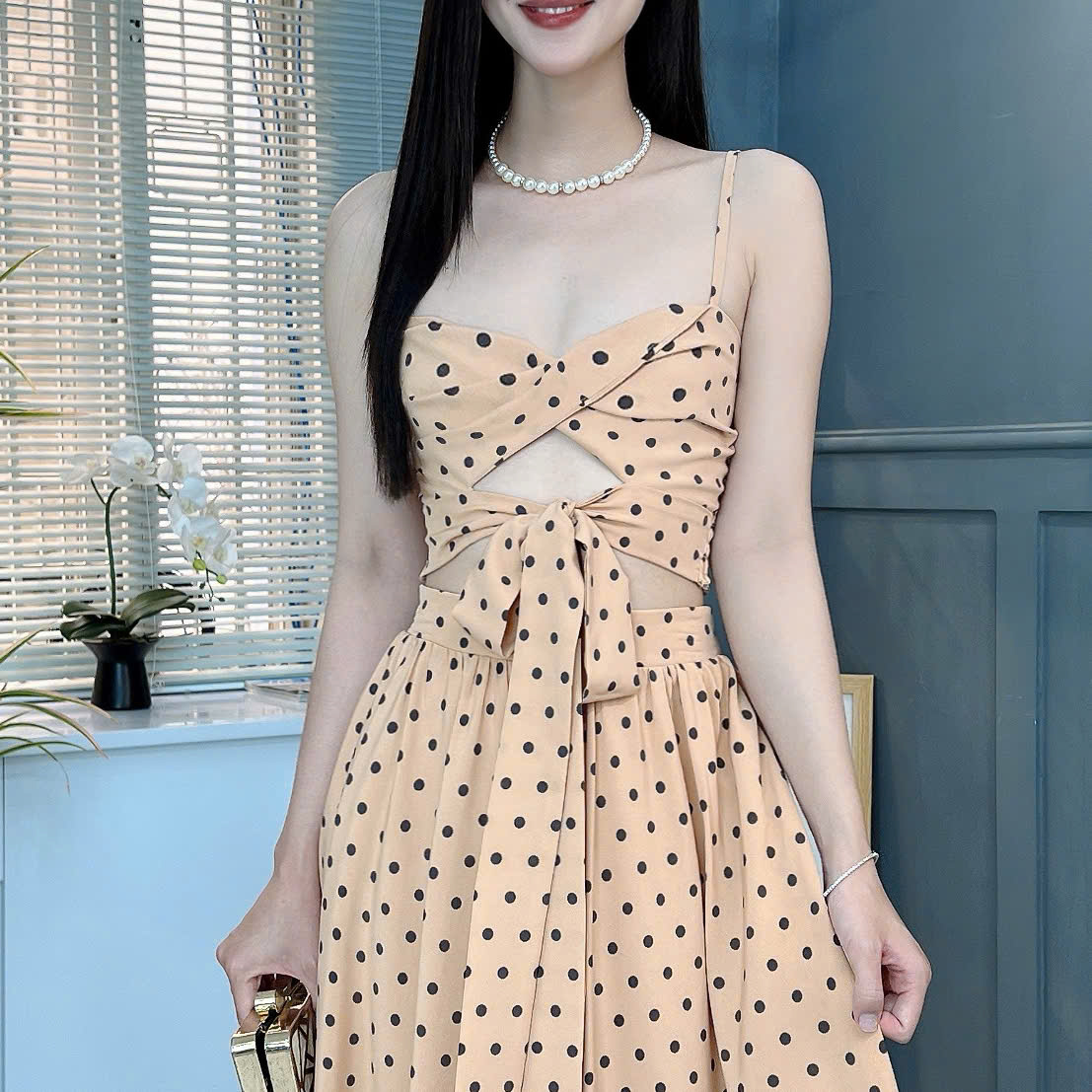 Set Váy Dài Mix Áo Hai Dây Cut - Out Tôn Dáng Vải Cotton Đi Cà Phê MIMIX FE3