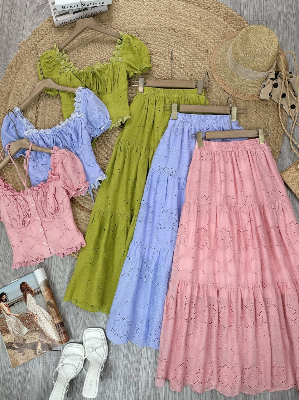 Set Váy Boi Áo Viền Bèo Mix Chân Váy Dáng Dài Chất Boi Cotton Đi Tiệc Đi Biển MIMIX  - FJ2