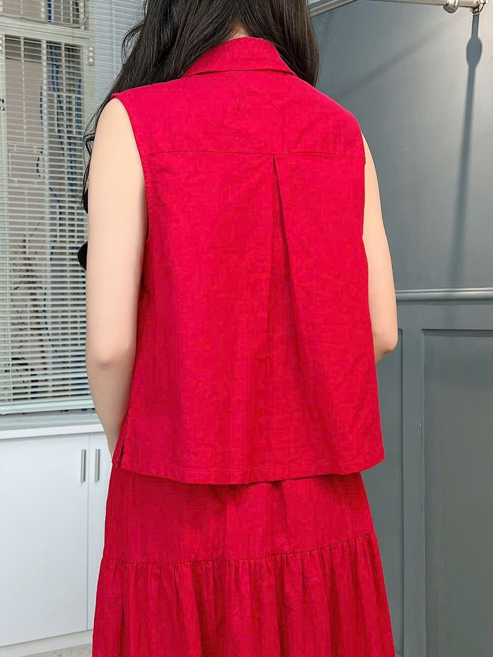 Set Váy Nữ Áo Cổ Sen Phối Hoa 3D Mix Chân Váy Dáng Dài Xòe Chất Linen Tưng Cotton Đi Tiệc MIMIX - FH3
