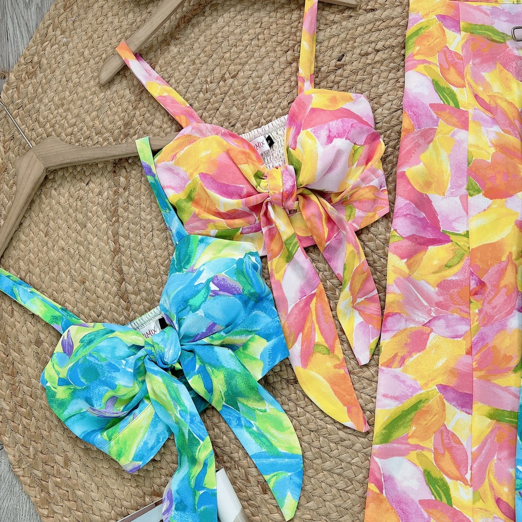 Set Bộ Áo Cúp 2 Dây Mix Quần Dáng Dài Chất Lụa Mango Đi Biển MIMIX - FD5