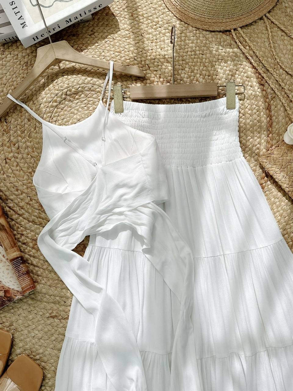 Set Váy Nữ Áo Yếm Mix Chân Váy Smocking Eo Dáng Dài Chất Xô Gân Đi Biển MIMIX - FF9