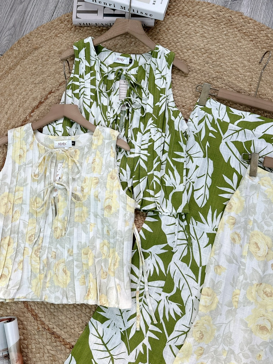 Set Váy Nữ Áo Sát Nách Nơ Đôi Mix Chân Váy Đuôi Cá Dáng Dài Chất Linen Gân Đi Biển MIMIX - FA0