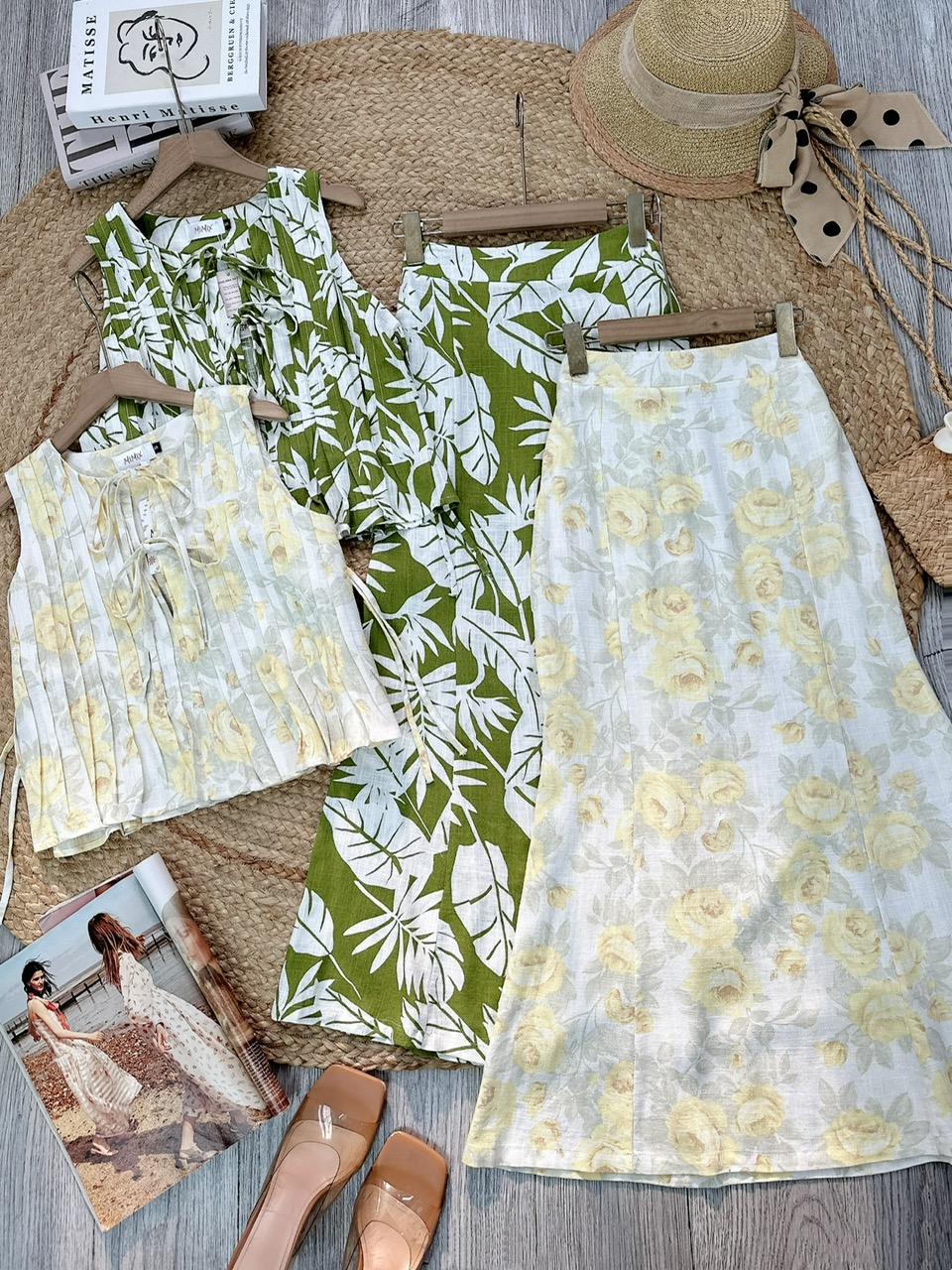 Set Váy Nữ Áo Sát Nách Nơ Đôi Mix Chân Váy Đuôi Cá Dáng Dài Chất Linen Gân Đi Biển MIMIX - FA0