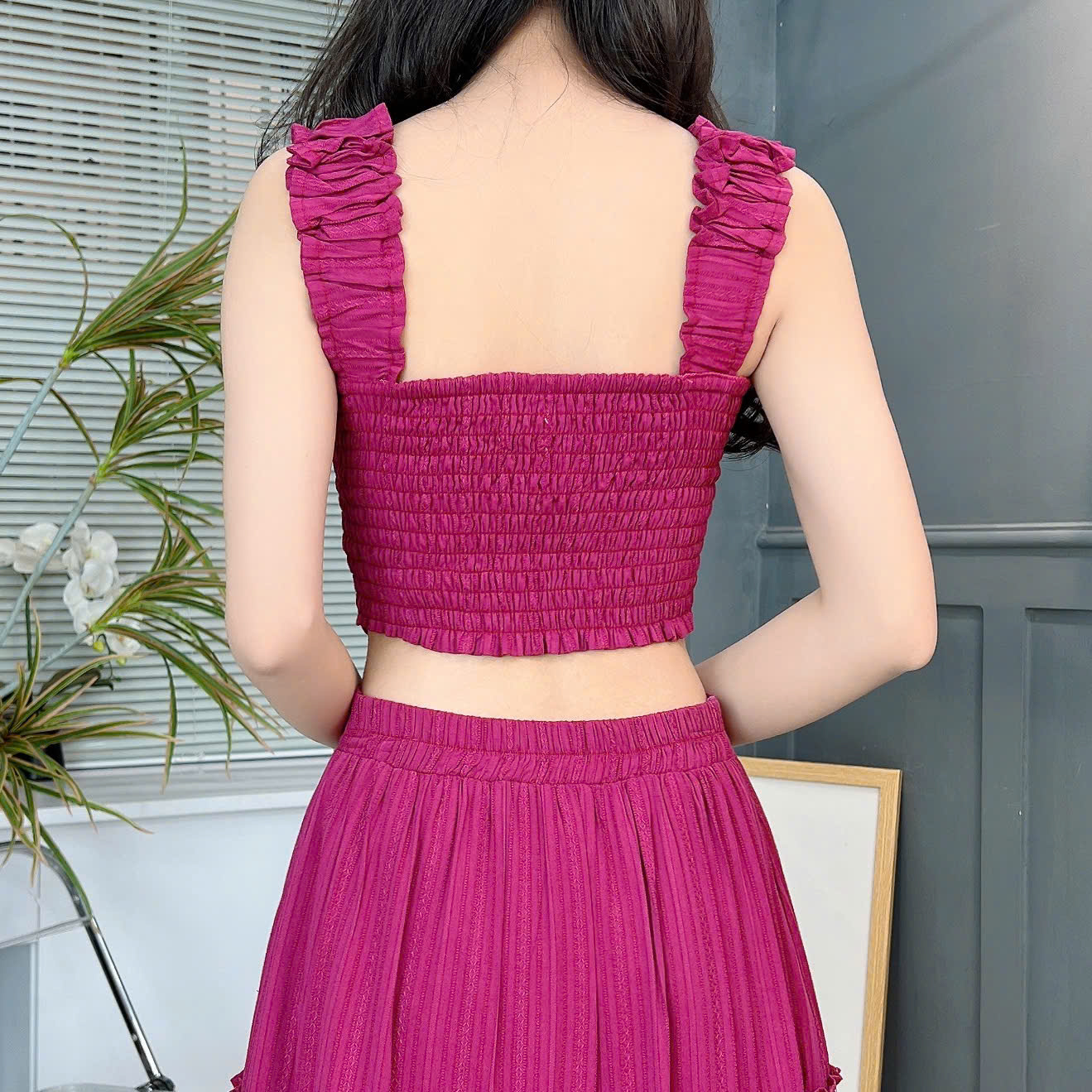 Set Bộ Váy Mix Áo 2 Dây Bản To Dáng Dài Xòe Chất Cotton Đi Du Lịch MIMIX - FF1