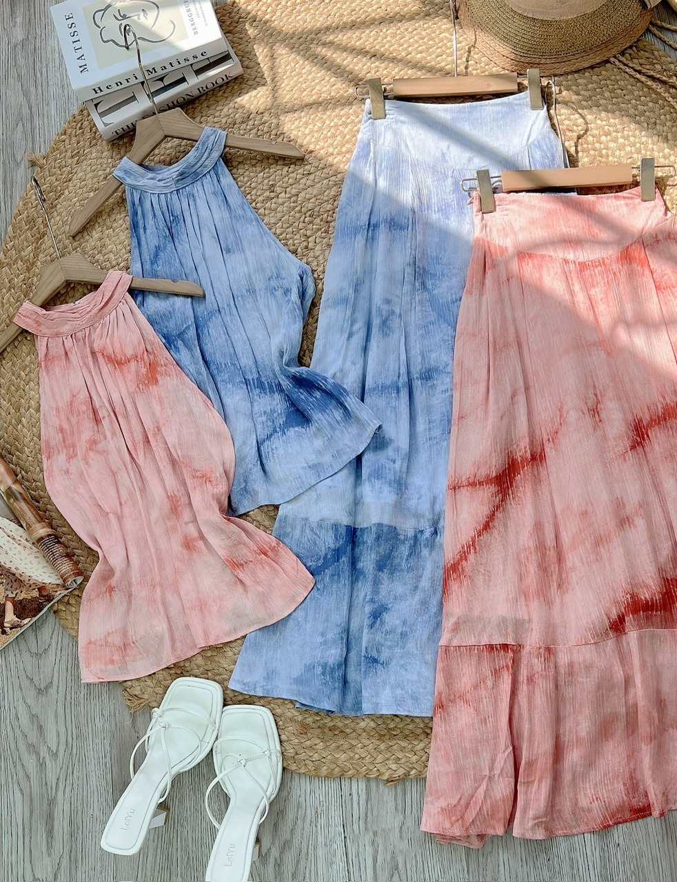 Set Bộ Váy Cổ Yếm Chất Tơ Linen Loang Dáng Dài Đi Biển MIMIX - FF4