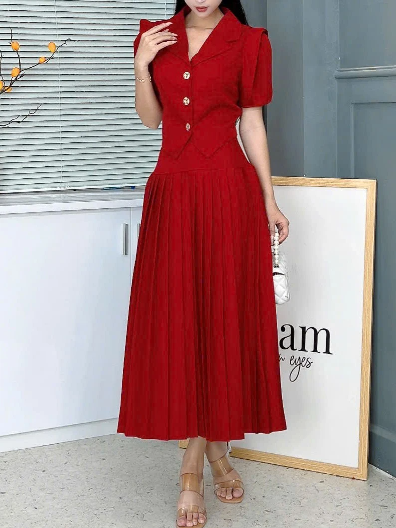 Set Váy Nữ Áo Vest Tay Bồng Kèm Chân Váy Xếp Ly Chất Chéo Ruby Đi Làm Đi Tiệc MIMIX - FA5