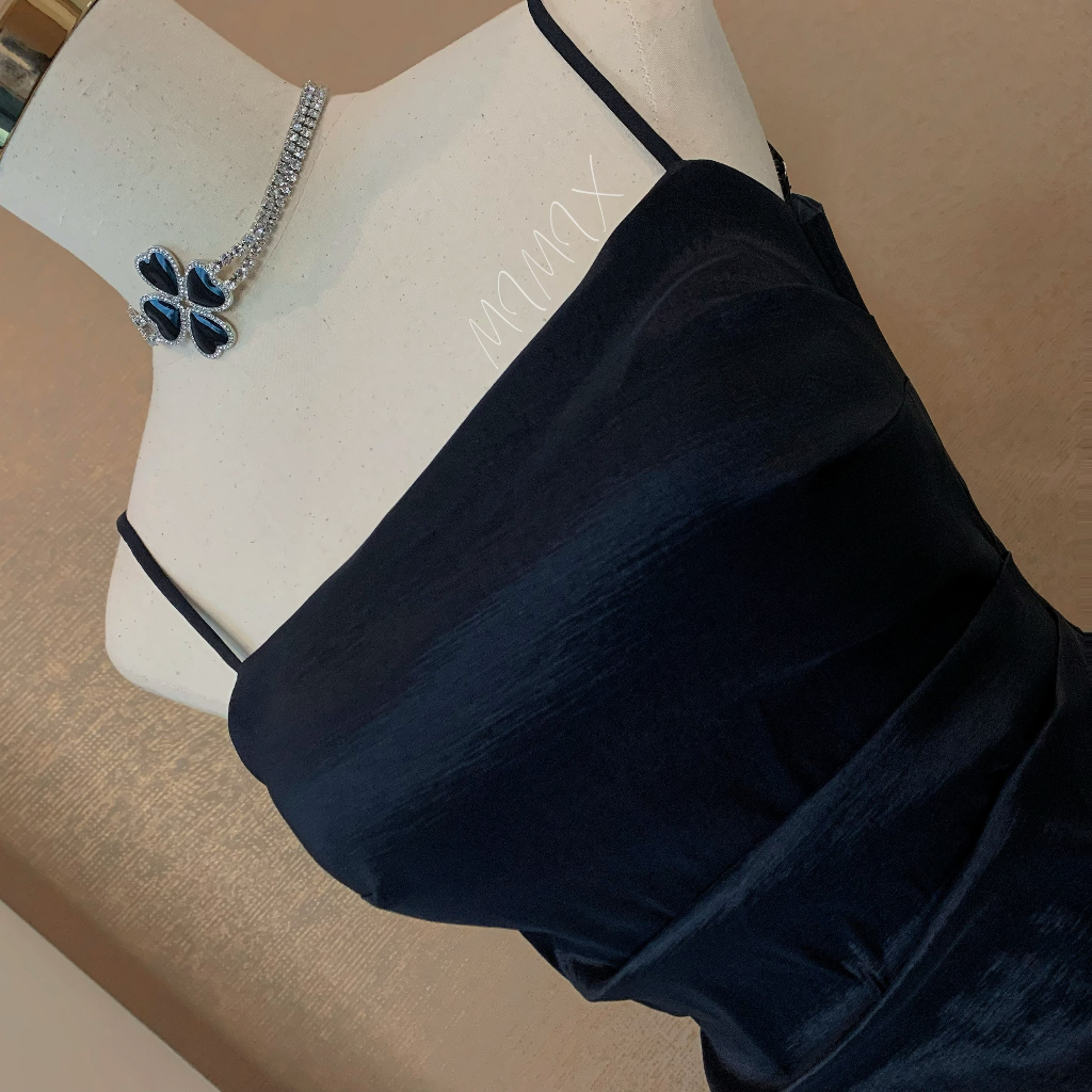 Đầm Body Tiệc Trơn 2 Dây Xếp Ly Eo Vạt Xẻ Chất Tapfa Co Dãn Đi Tiệc MIMIX - DK0