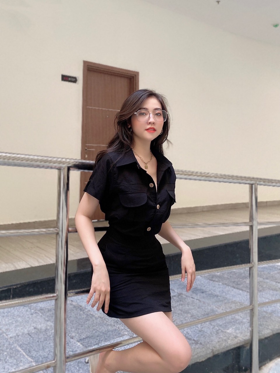 Set Bộ Nữ Áo Sơ Mi Cổ Gập Mix Chân Váy Trơn Chất Đũi Đi Chơi MIMIX - BM2