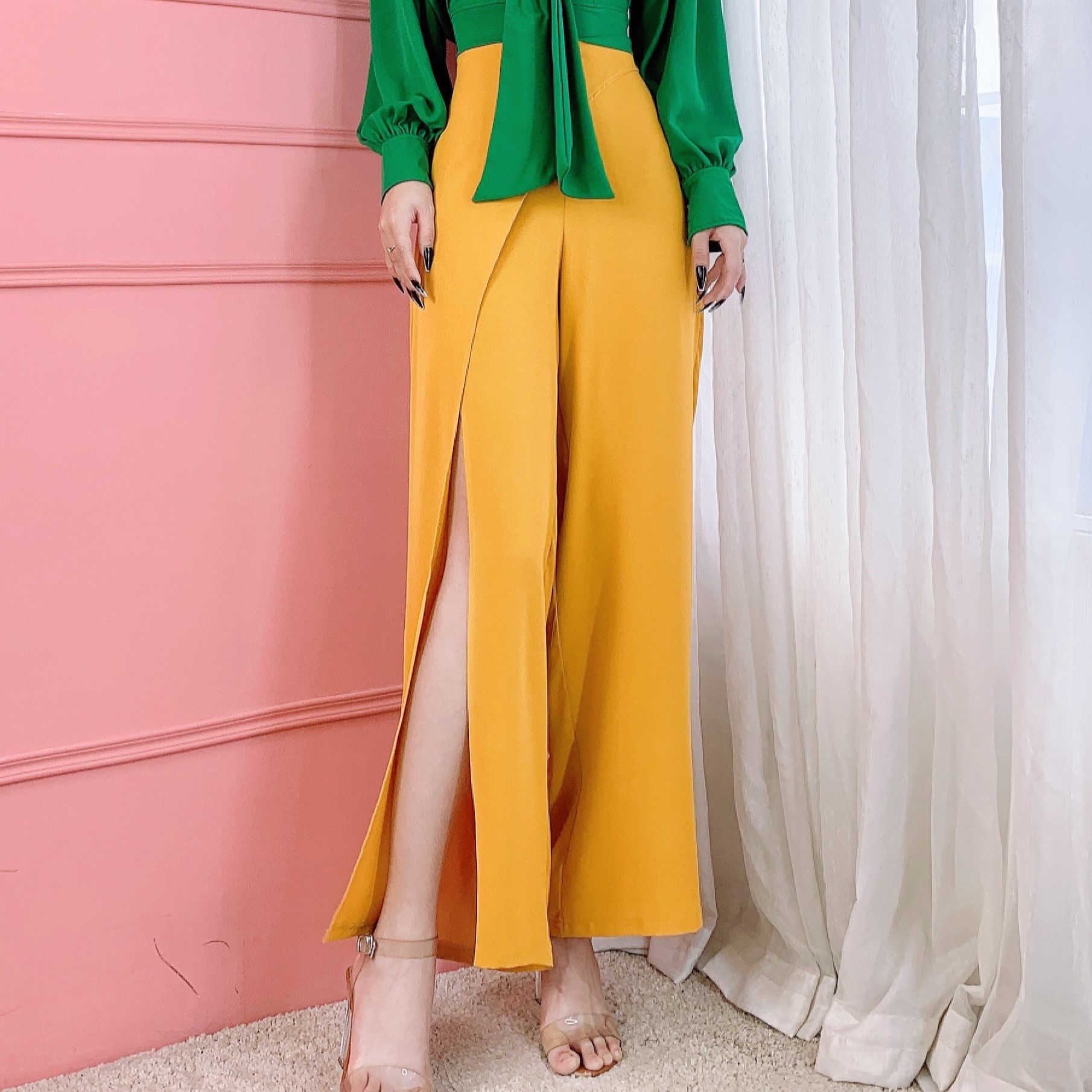 Quần Tây Trơn Ống Suông Phối Vạt Chéo Chất Lụa Cát Đi Làm Đi Chơi Đi Tiệc MIMIX - AO2