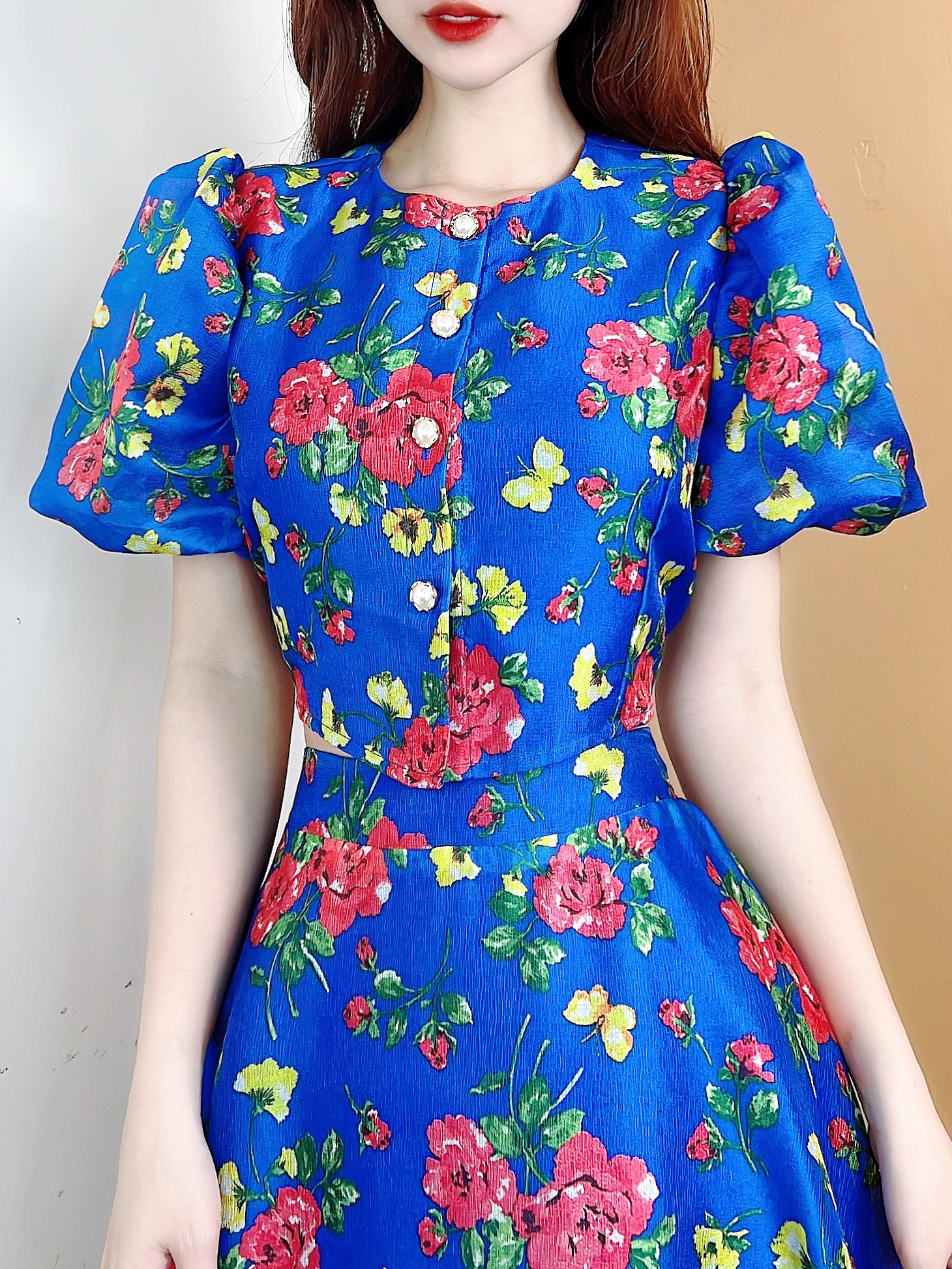 Set Váy Nữ Áo Tay Bồng Cổ Tròn Mix Chân Váy Midi Xòe Chất Tơ Sống Nhũ Đi Làm Đi Chơi MIMIX - CP5