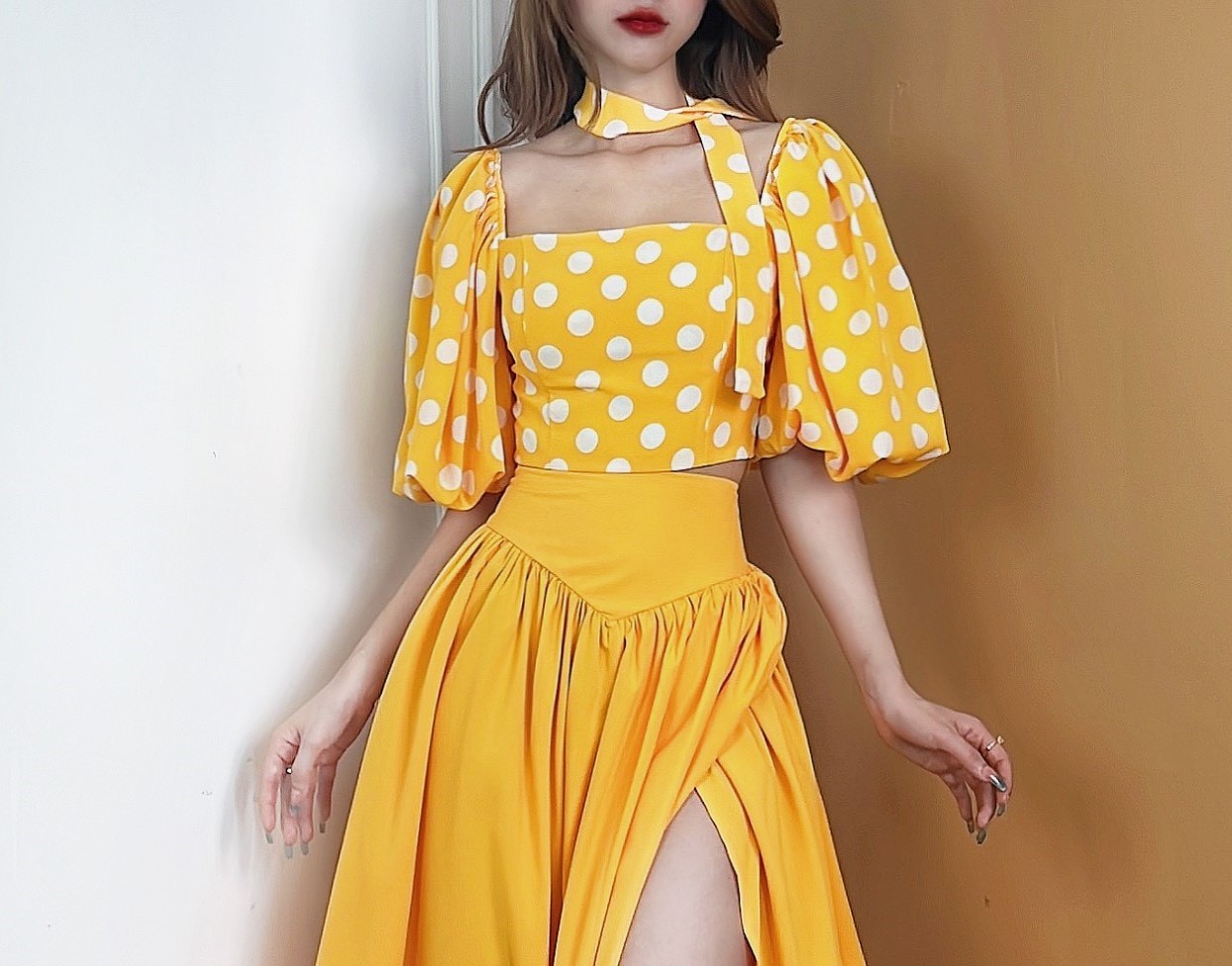 Áo Kiểu Nữ Họa Tiết Chấm Bi Tay Bồng Chất Lụa 100D Đi Du Lịch MIMIX - CS0