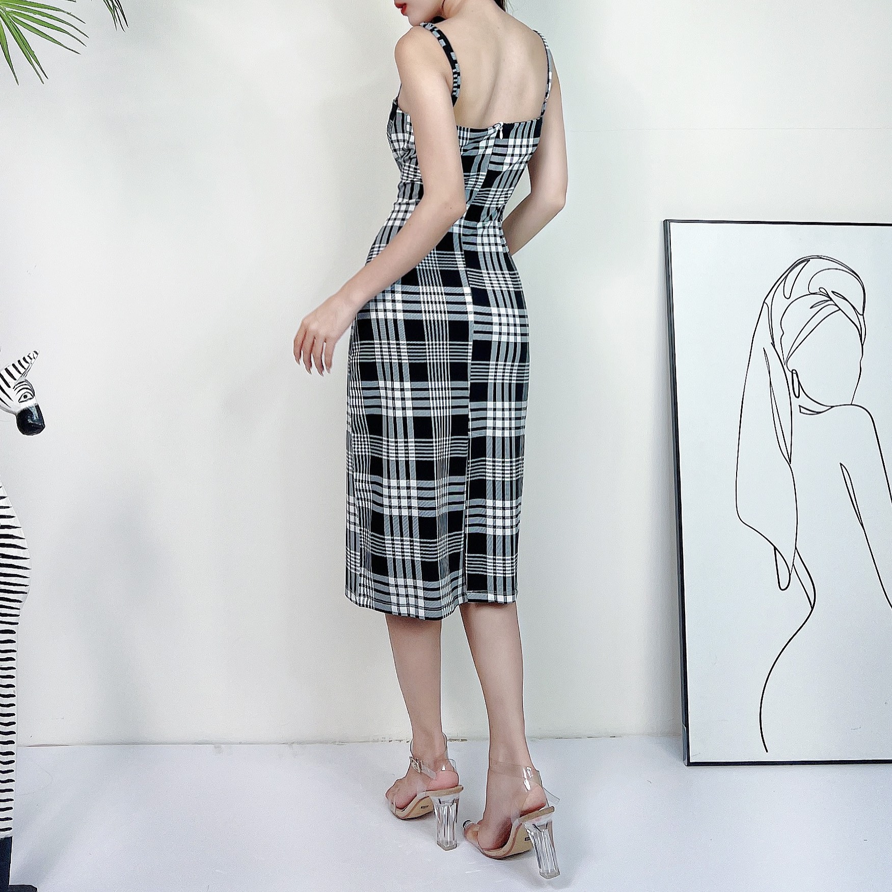 Đầm Body 2 Dây Caro Chất Kate Lụa Đi Làm Đi Chơi MIMIX - CV3