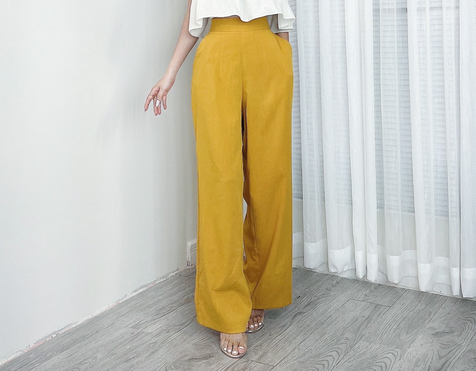 Quần Nữ Ống Suôn Đai Bản Trước Chun Sau Chất Linen Sướt Đi Biển MIMIX - CW5