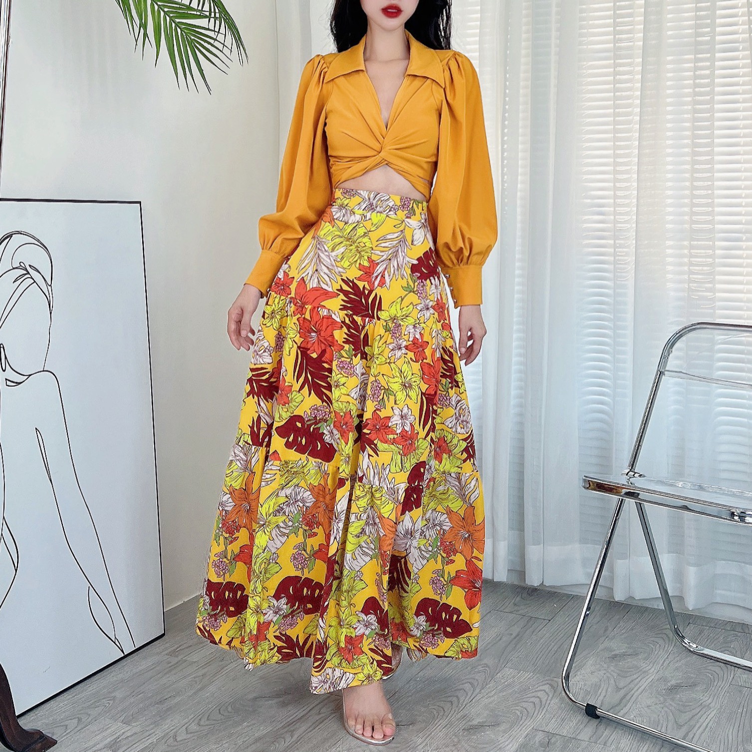 Áo Sơ Mi Nữ Tay Dài Đắp Chéo Chất Lụa Công Sở MIMIX - BF2