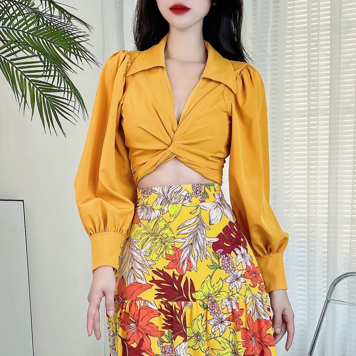 Áo Sơ Mi Nữ Tay Dài Đắp Chéo Chất Lụa Công Sở MIMIX - BF2