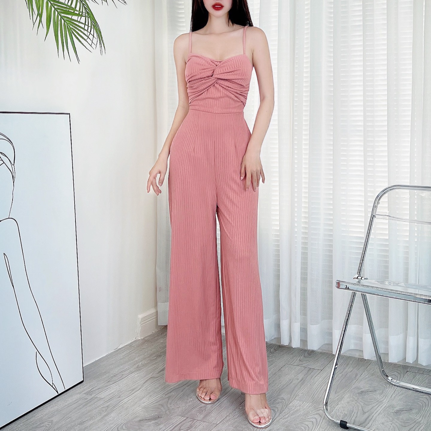 Jumpsuit Trơn Nữ 2 Dây Xoắn Ngực Chất Thun Gân Đi Du Lịch MIMIX - CZ8