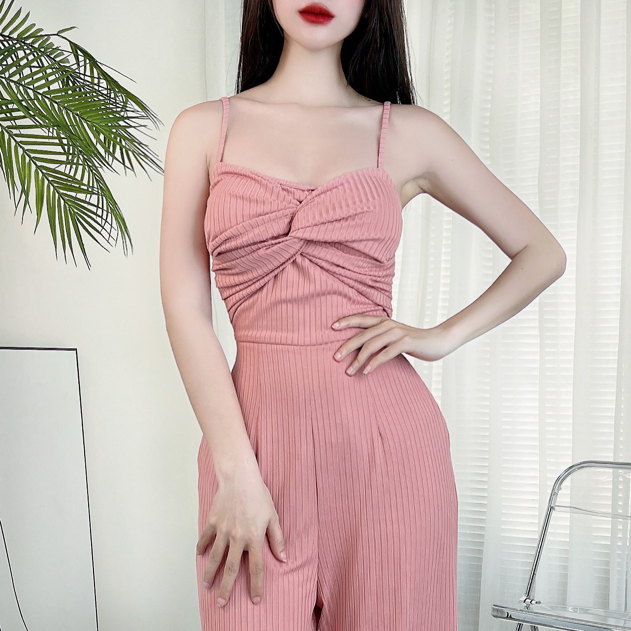 Jumpsuit Trơn Nữ 2 Dây Xoắn Ngực Chất Thun Gân Đi Du Lịch MIMIX - CZ8