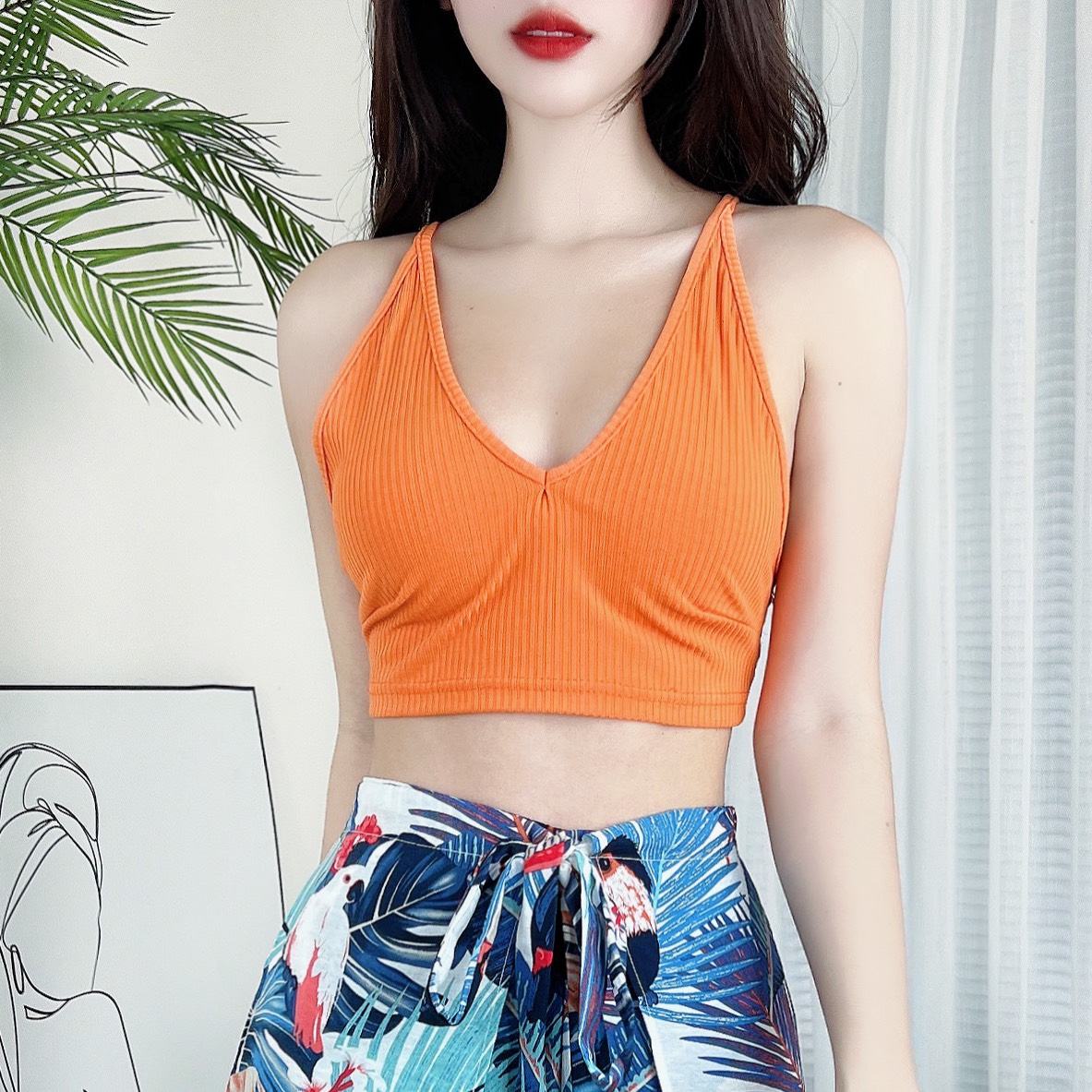 Áo Bra 2 Dây Cổ V Trơn Chất Thun Gân Đi Chơi Đi Biển MIMIX - CA3