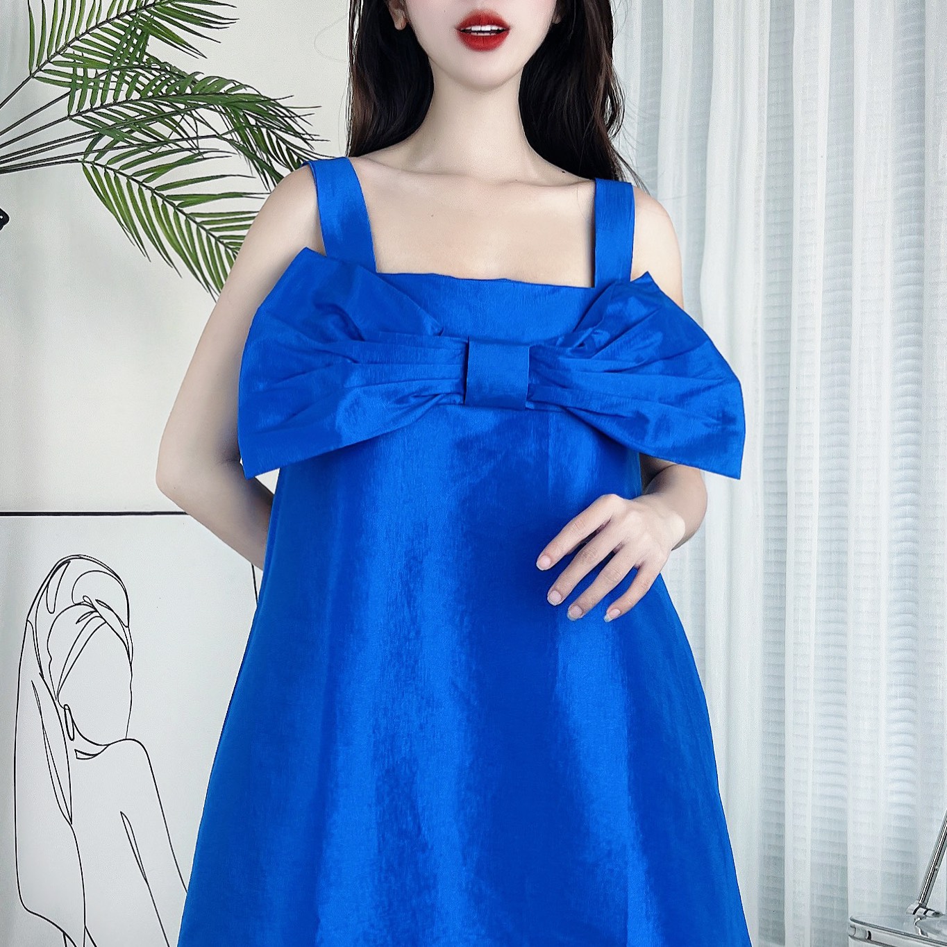 Đầm 2 Dây Nữ Trơn Phối Nơ Chất Taffa Xà Cừ Đi Dạo Phố MIMIX - CK1