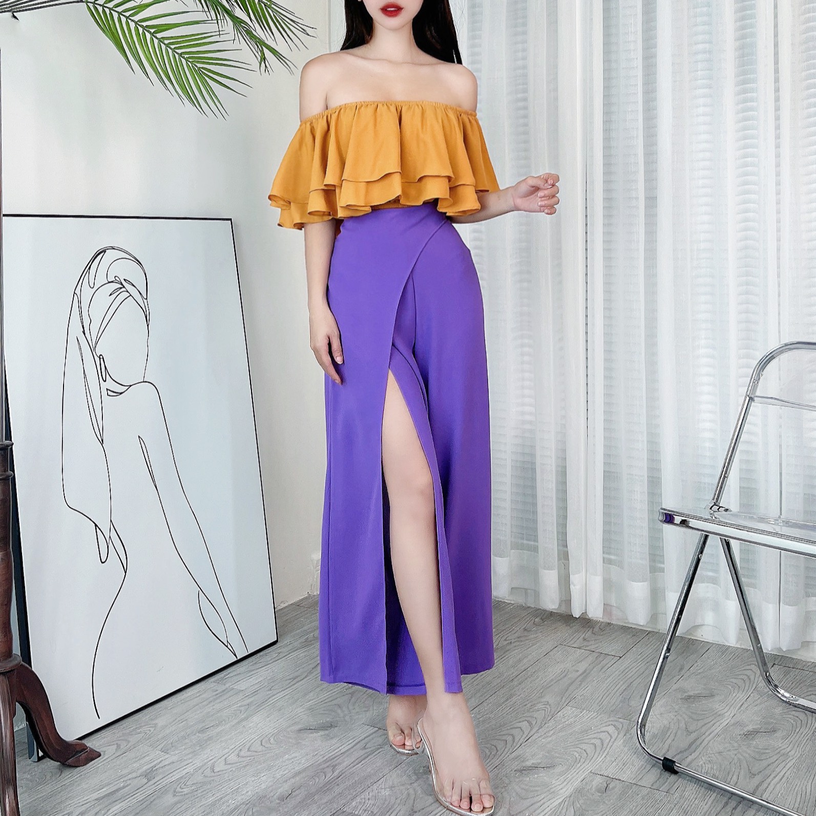 Quần Tây Trơn Ống Suông Phối Vạt Chéo Chất Lụa Cát Đi Làm Đi Chơi Đi Tiệc MIMIX - AO2