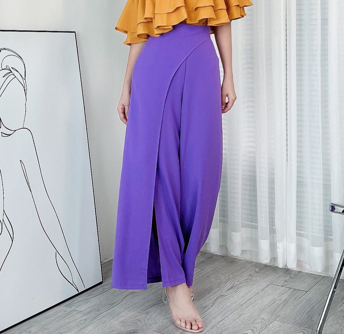 Quần Tây Trơn Ống Suông Phối Vạt Chéo Chất Lụa Cát Đi Làm Đi Chơi Đi Tiệc MIMIX - AO2