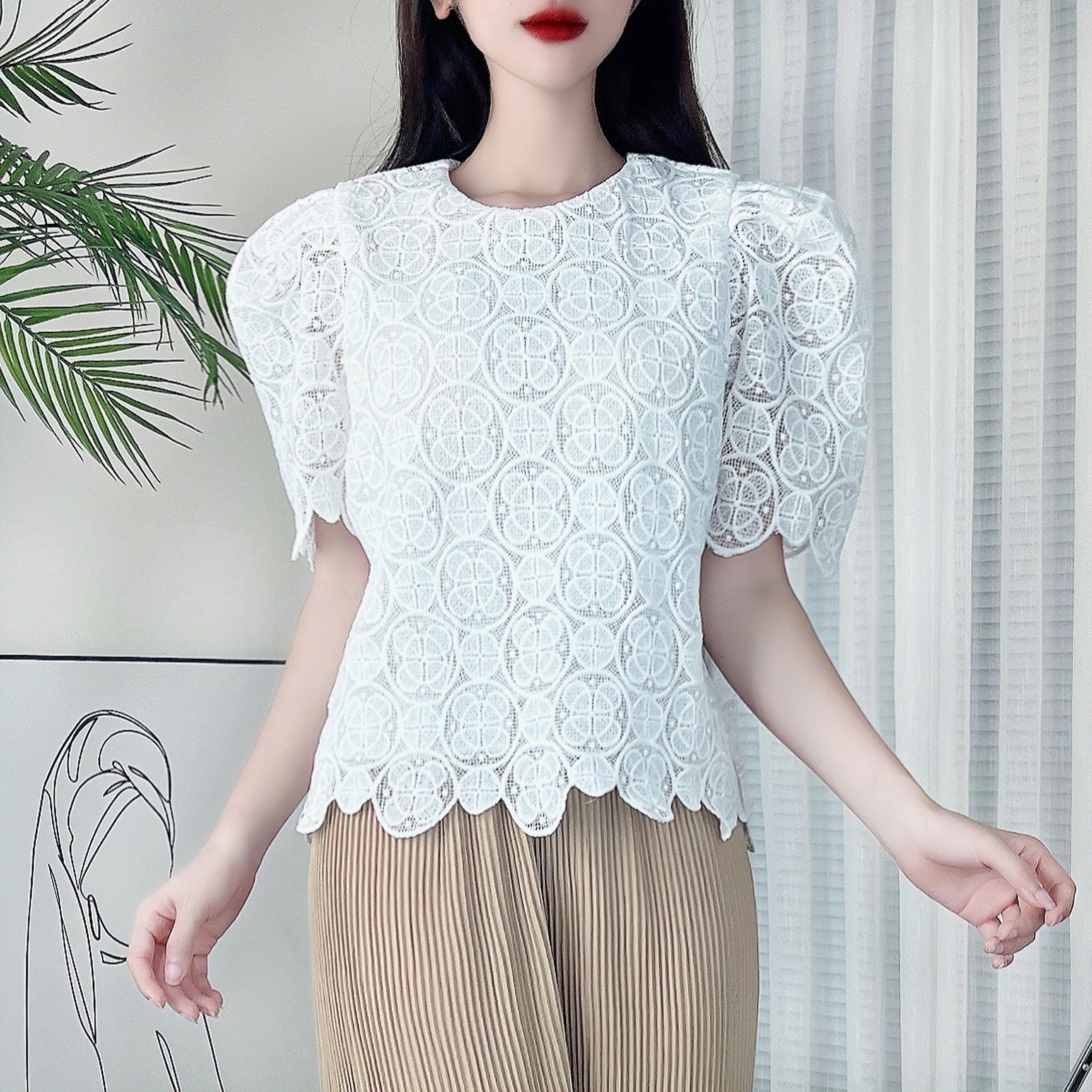 Áo Nữ Ren Phối Quần Dập Ly Dáng Suông Đi Biển Đi Du Lịch MIMIX - DD0
