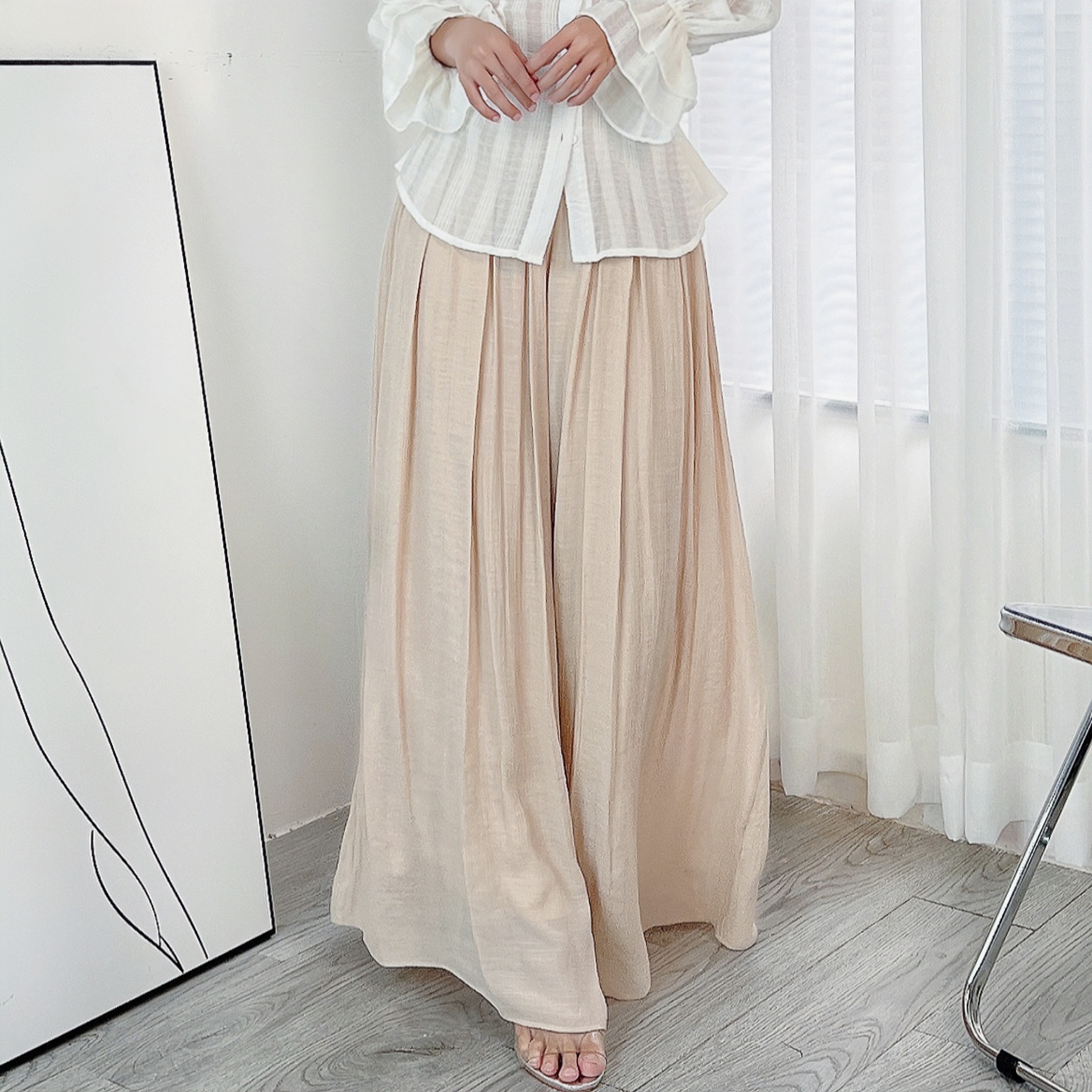 Quần Culottes Xếp Ly Trơn Lưng V Dáng Dài Nữ Tính Đi Du Lịch Chất Linen Tơ Sước MIMIX - DG8