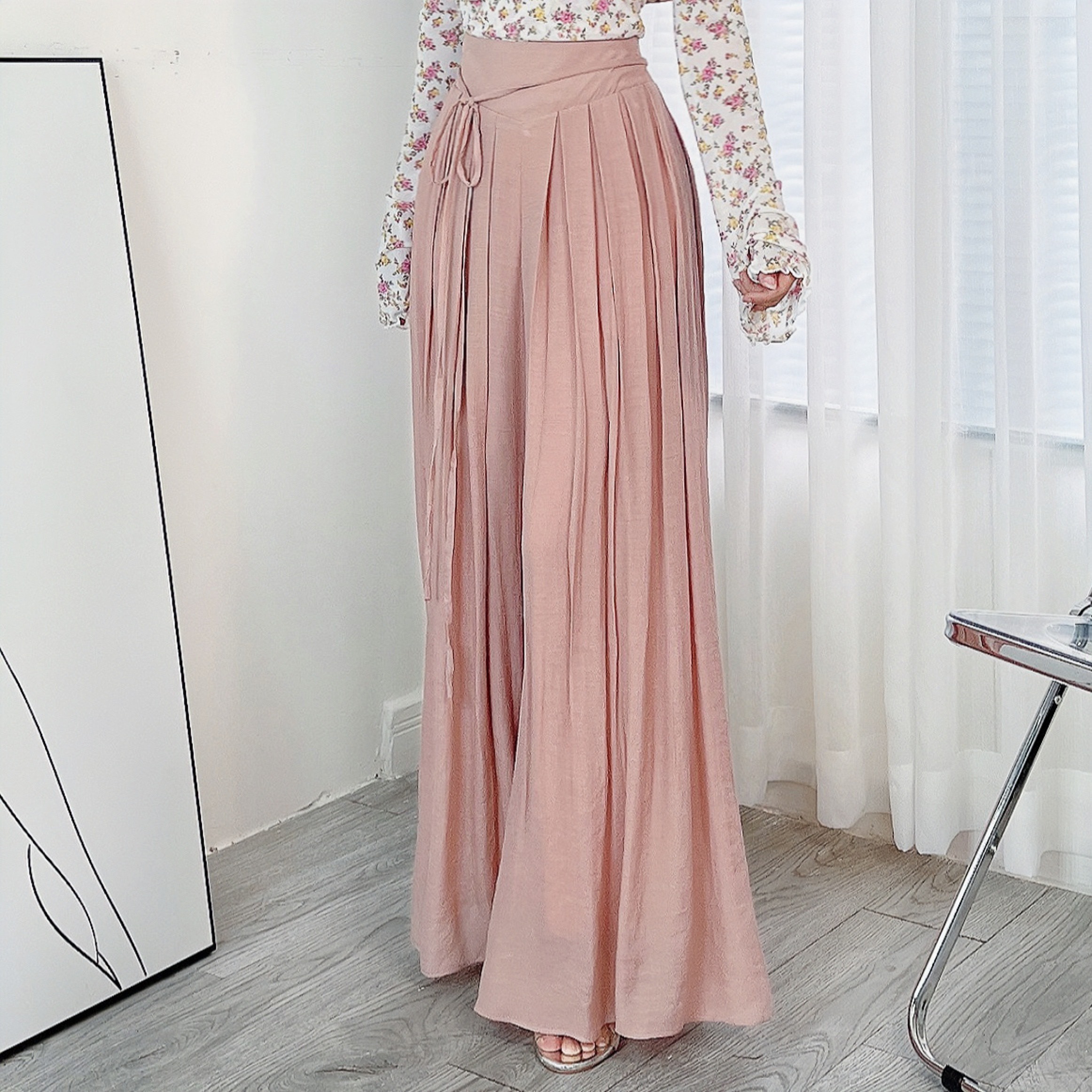 Quần Culottes Xếp Ly Trơn Lưng V Dáng Dài Nữ Tính Đi Du Lịch Chất Linen Tơ Sước MIMIX - DG8