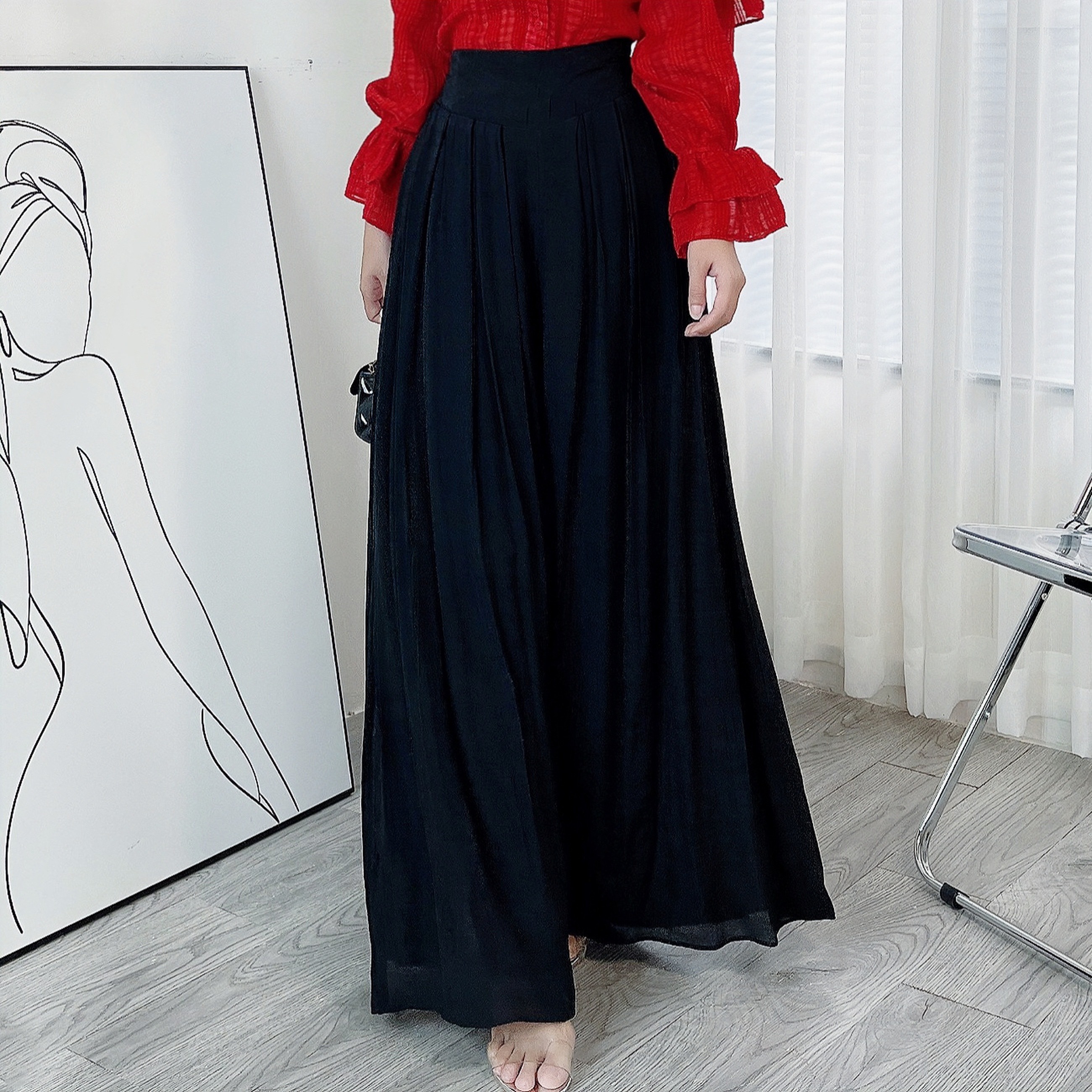 Quần Culottes Xếp Ly Trơn Lưng V Dáng Dài Nữ Tính Đi Du Lịch Chất Linen Tơ Sước MIMIX - DG8