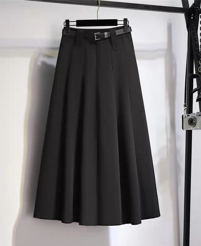 Chân Váy Trơn Xếp Ly Nữ Dài Form A Phối Đai Chất Cotton Hàn Công Sở - DH8