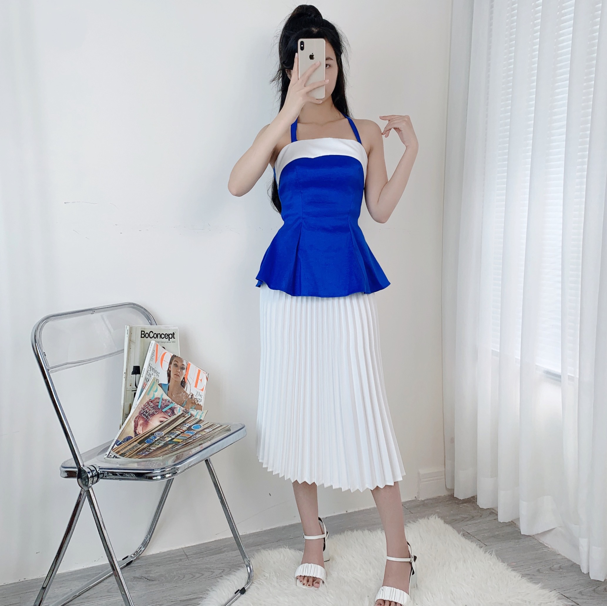Áo Peplum Viền Trắng Nữ Trơn 2 Dây Phối Viền Trắng Chất Tapfa Đi Làm Đi Du Lịch MIMIX - DJ2