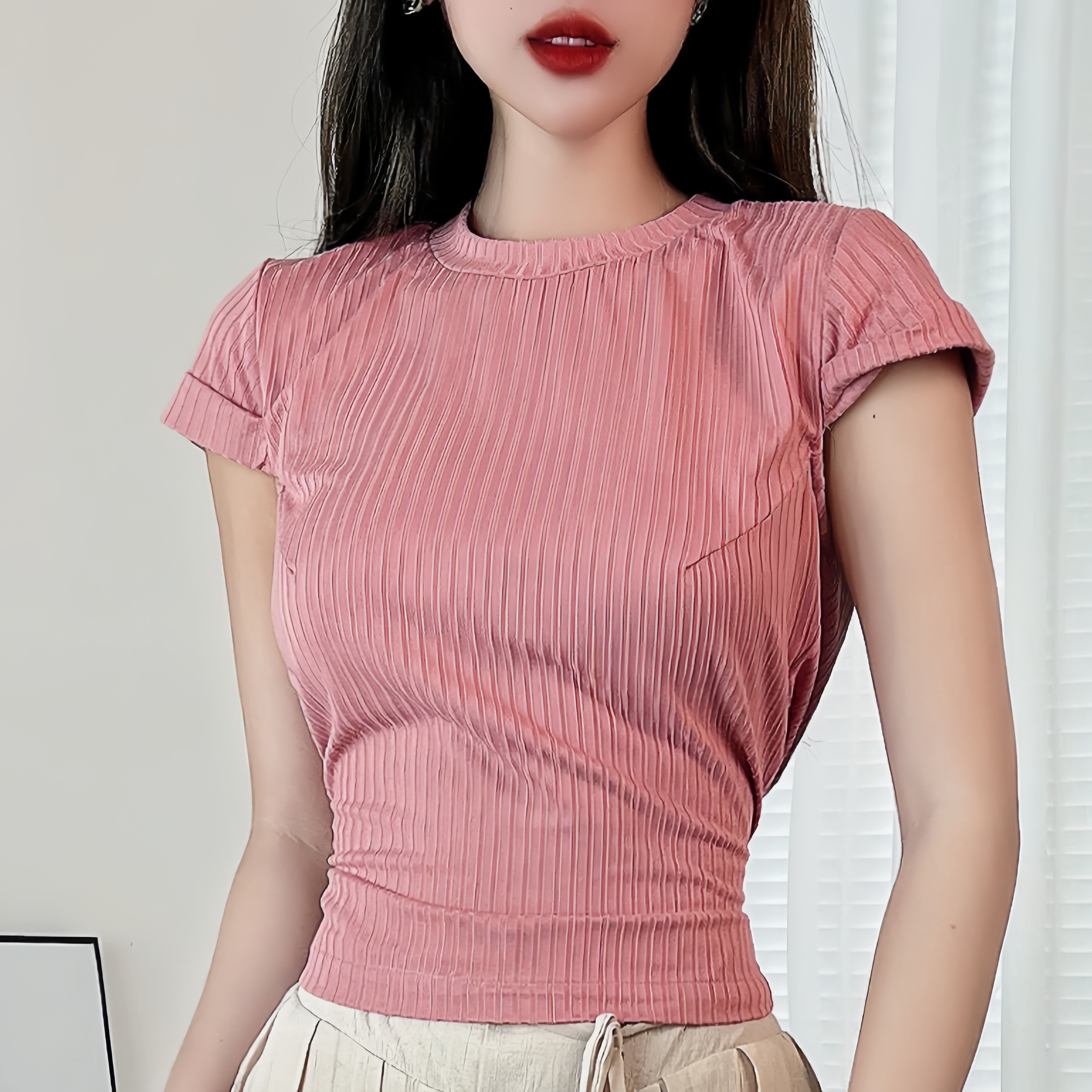 Áo Thun Nữ Trơn Cổ Tròn Tay Ngắn Có Cột Eo Chất Thun Đũa Đi Du Lịch MIMIX - DL2