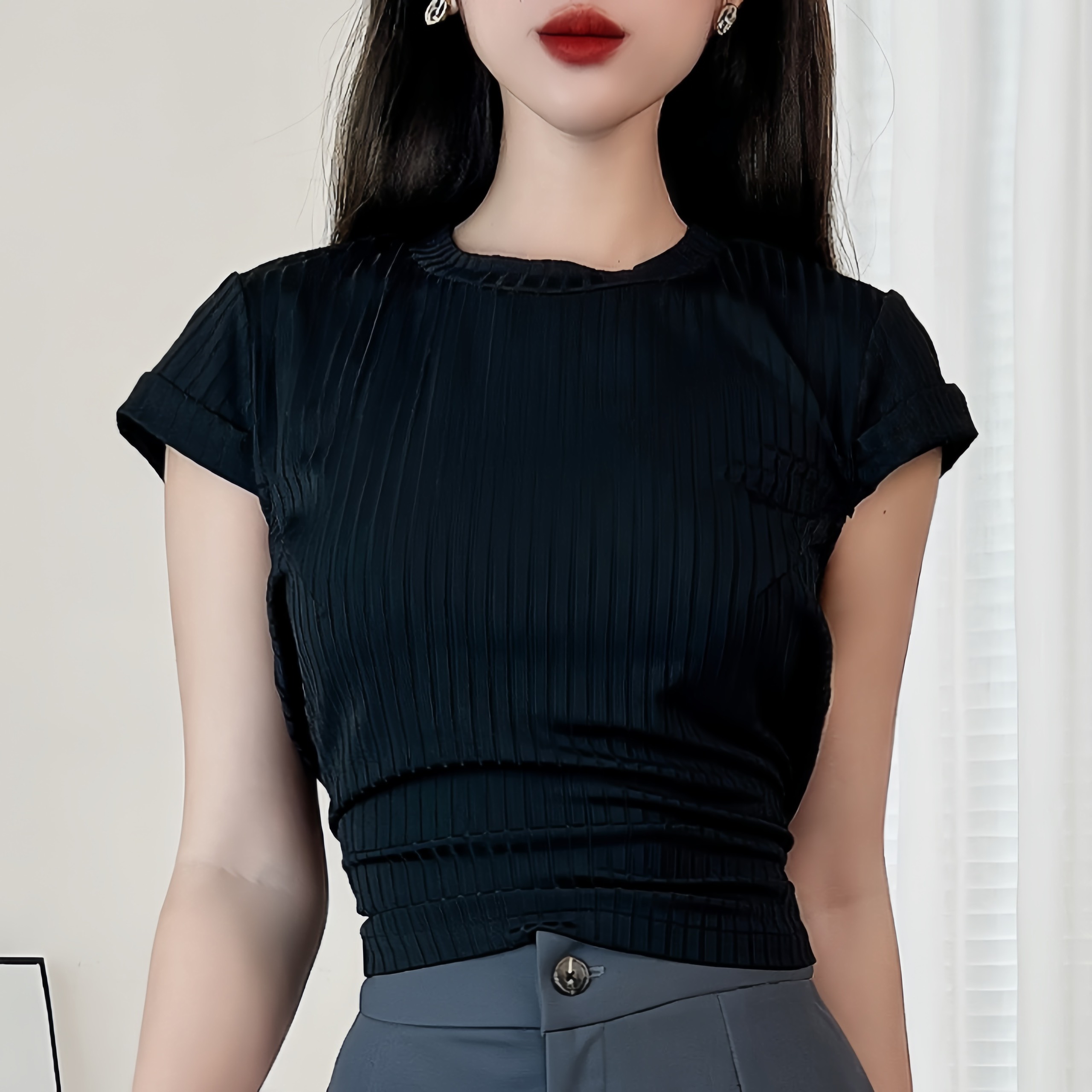 Áo Thun Nữ Trơn Cổ Tròn Tay Ngắn Có Cột Eo Chất Thun Đũa Đi Du Lịch MIMIX - DL2