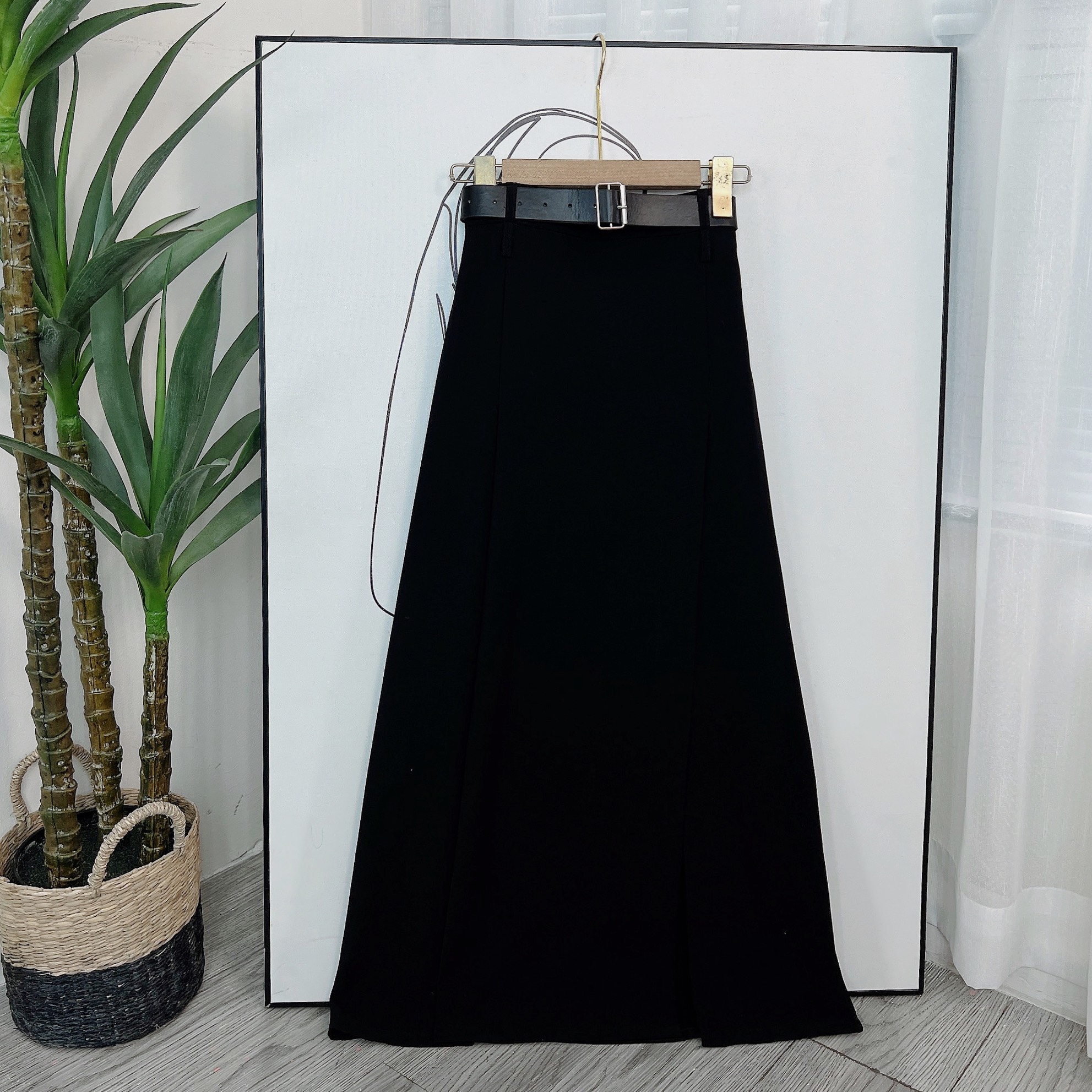 Chân Váy Nữ Form A Trơn Xẻ Tà Trước Tặng Kèm Thắt Lưng Chất Cotton Nhung Công Sở MIMIX - DI0