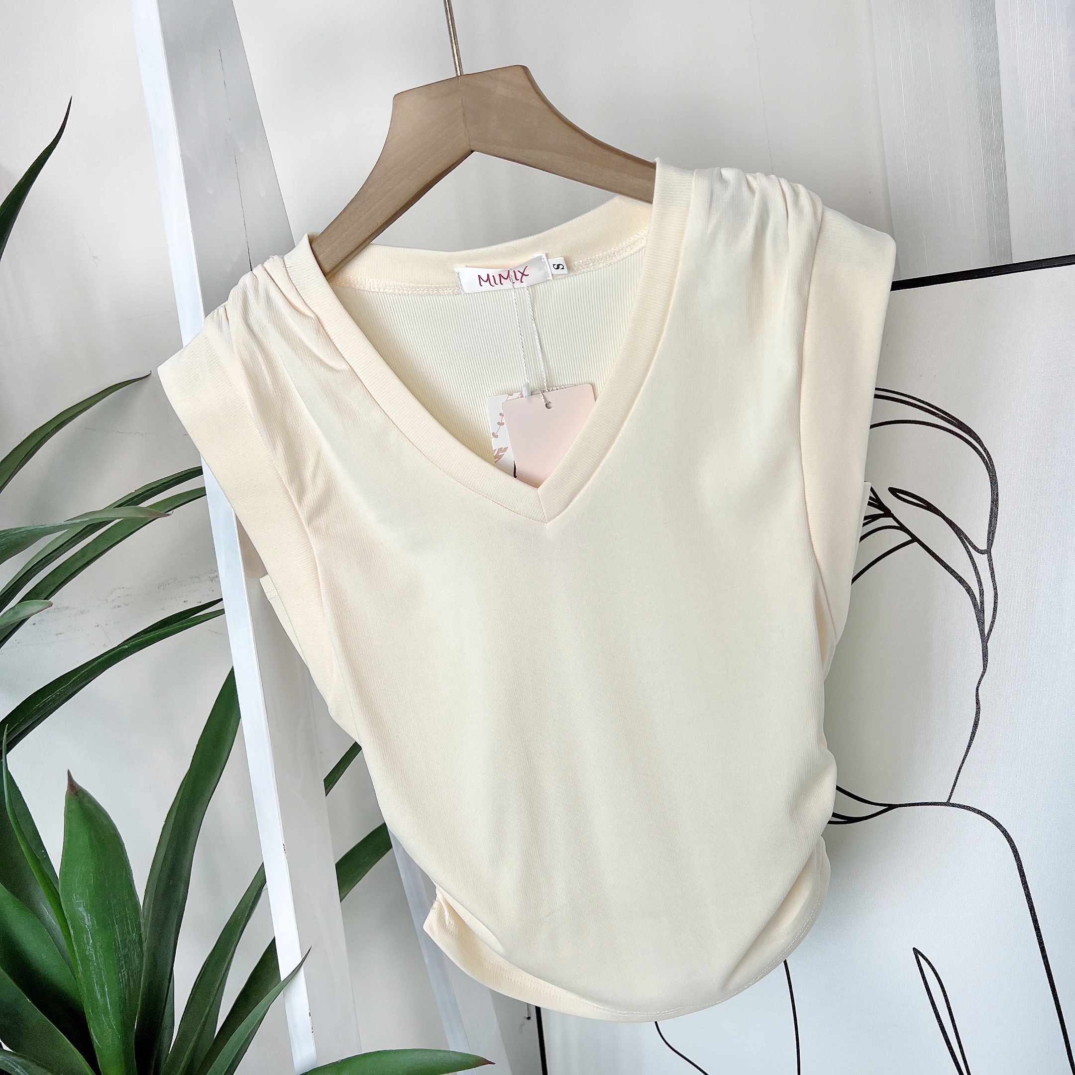 Áo Kiểu Nữ Trơn Cổ V Tay Ngắn Có Rút Dây Eo Chất Thun Vân Mịn QC Đi Du Lịch MIMIX - DS2