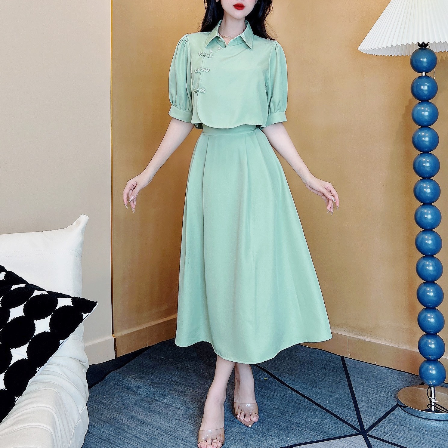 Áo Sơ Mi Cổ Tàu Tay Ngắn Chất Trượt Chéo Đi Du Lịch MIMIX - DR0