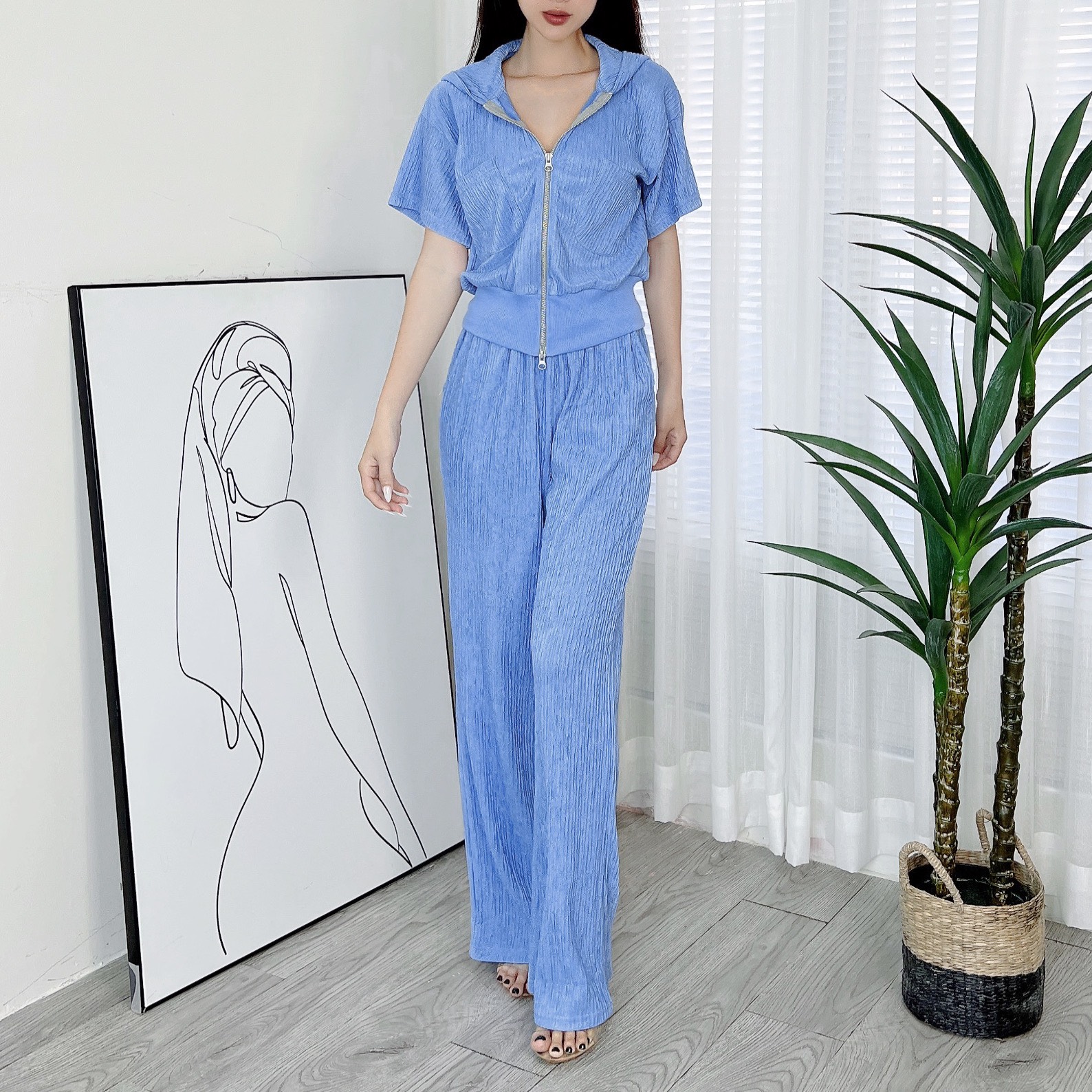 Set Bộ Nữ Áo Hoodie Phối 2 Túi Mix Quần Dáng Dài Chất Thun Nhật Đi Du Lịch MIMIX - DT3