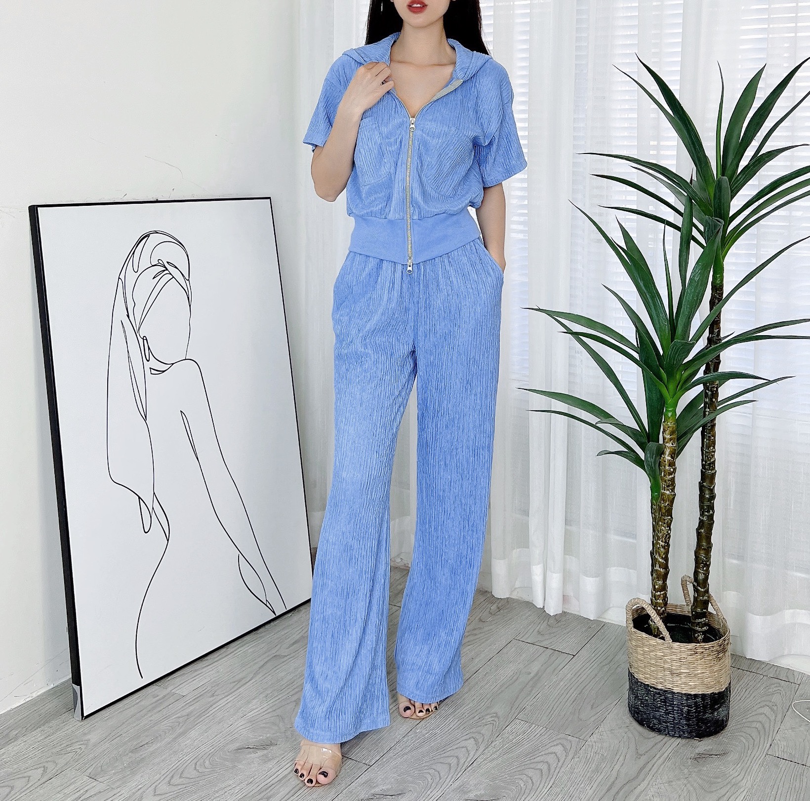 Set Bộ Nữ Áo Hoodie Phối 2 Túi Mix Quần Dáng Dài Chất Thun Nhật Đi Du Lịch MIMIX - DT3