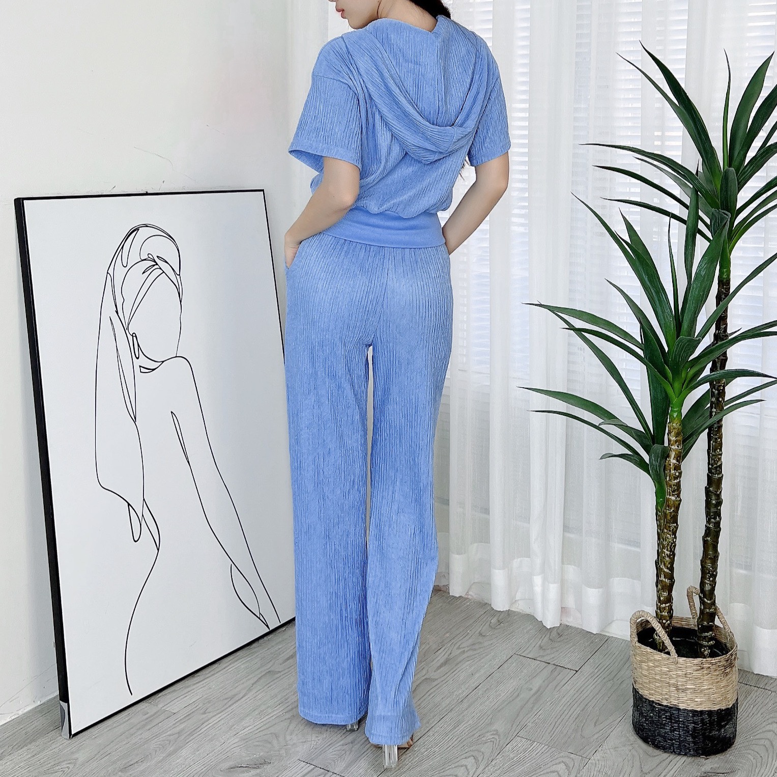 Set Bộ Nữ Áo Hoodie Phối 2 Túi Mix Quần Dáng Dài Chất Thun Nhật Đi Du Lịch MIMIX - DT3