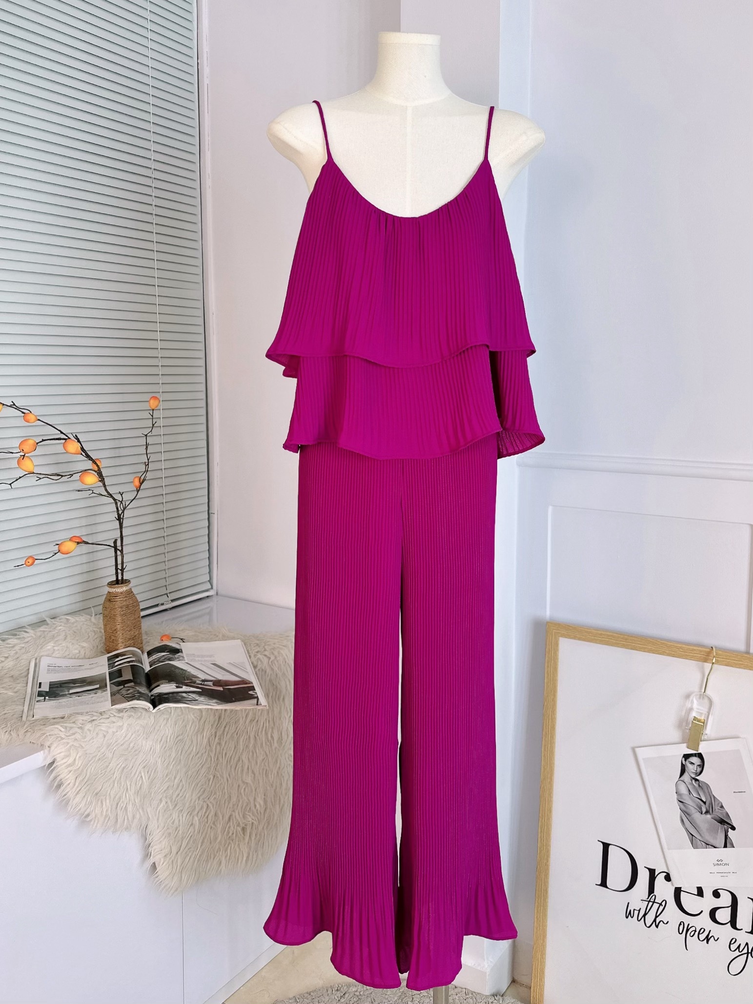 Set Bộ Nữ Dập Ly Áo 2 Dây Tầng Mix Quần Dáng Dài Chất Lụa Và Tol Đi Dạo Phố MIMIX - BK3