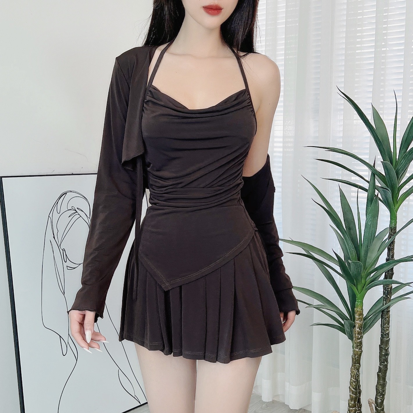 Set Bộ Nữ 3 Món Áo Khoác Nữ, Áo 2 Dây Kèm Chân Váy Tennis Chất Thun Dẻo Đi Chơi MIMIX - DU9