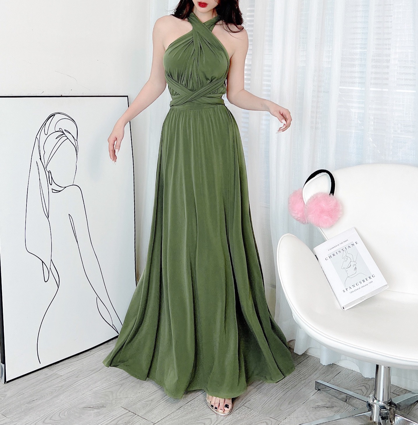 Đầm Maxi Yếm Xẻ Tà Cut Out Lưng Chất Thun Lạnh Dẻo Đi Tiệc Đi Tiệc Đi Biển MIMIX - DV1