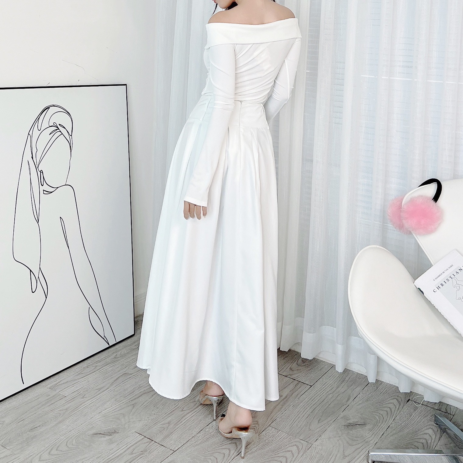 Áo Trơn Kiểu Nữ Trễ Vai Tay Dài Cổ Lật Chất Thun Tăm QC Đi Làm Đi Chơi MIMIX - DX6